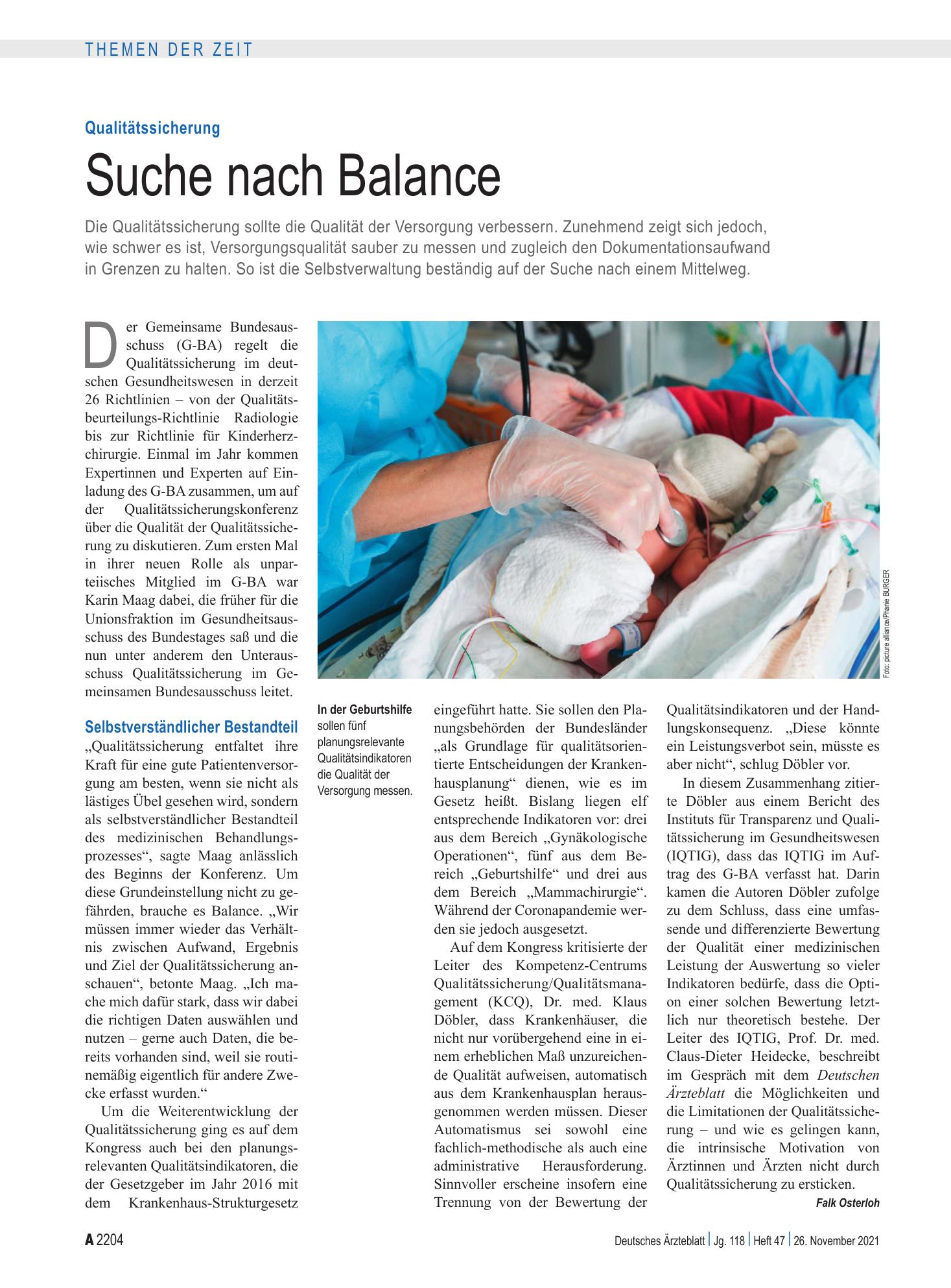 Vorschauseite 1: Qualitätssicherung: Suche nach Balance – Deutsches Ärzteblatt