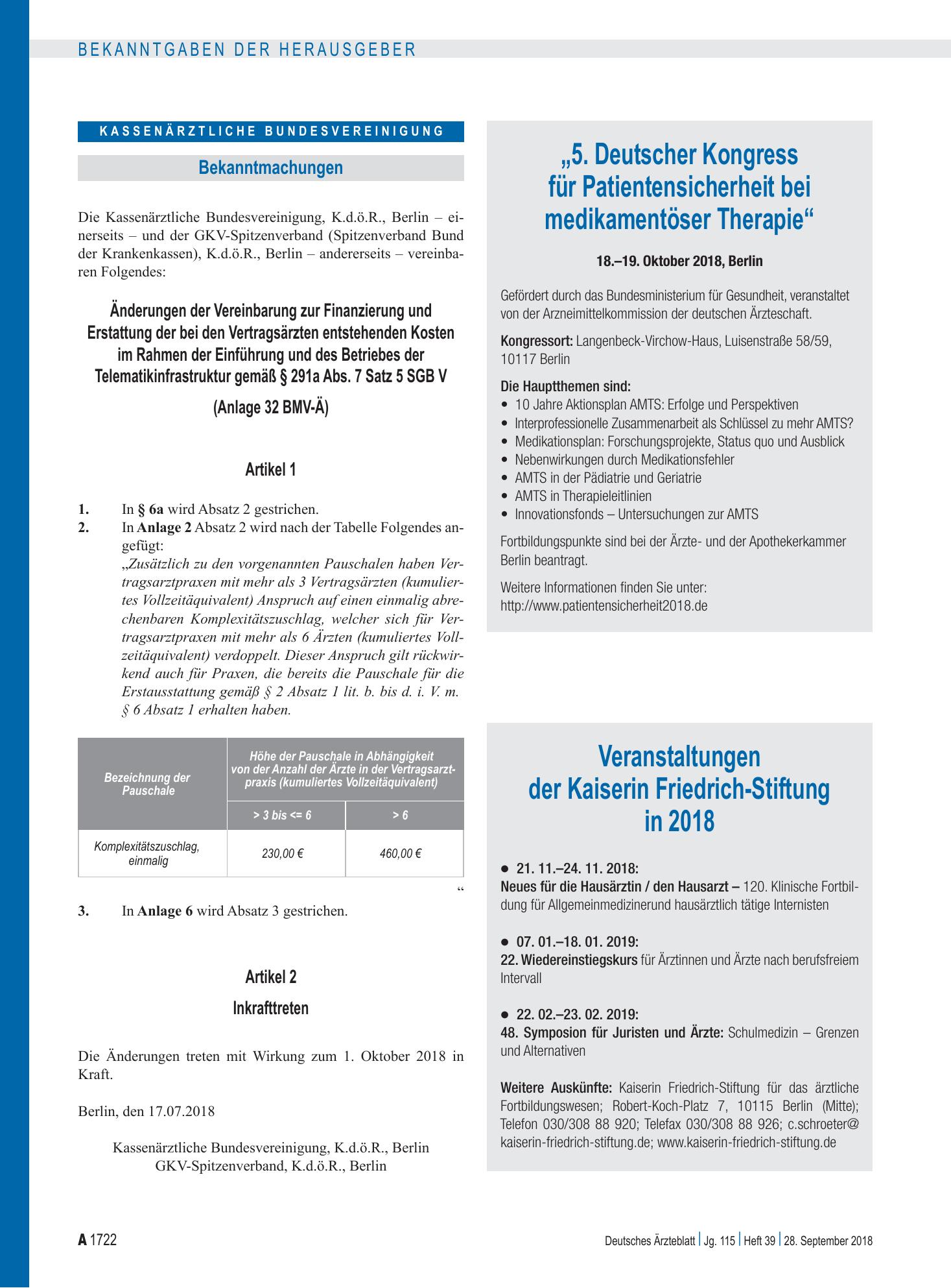 Vorschauseite 1: Veranstaltungen der Kaiserin Friedrich-Stiftung in 2018 – Deutsches Ärzteblatt