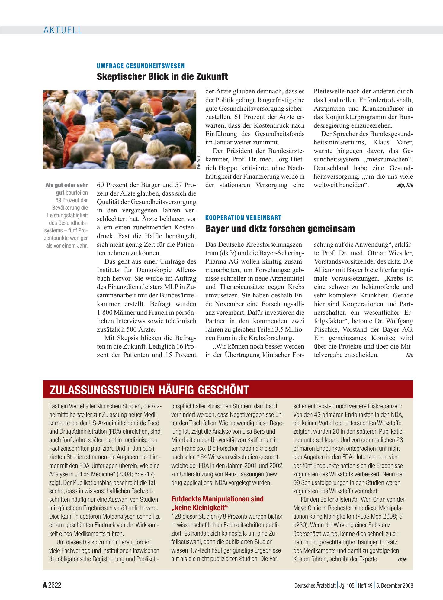 Vorschauseite 1: Zulassungsstudien häufig geschönt – Deutsches Ärzteblatt