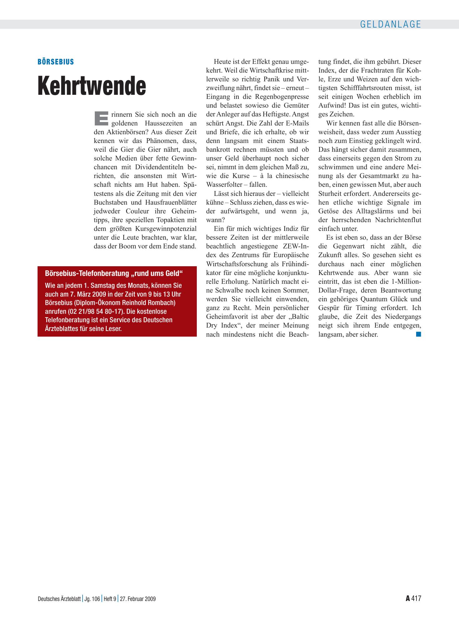 Vorschauseite 1: Börsebius: Kehrtwende – Deutsches Ärzteblatt