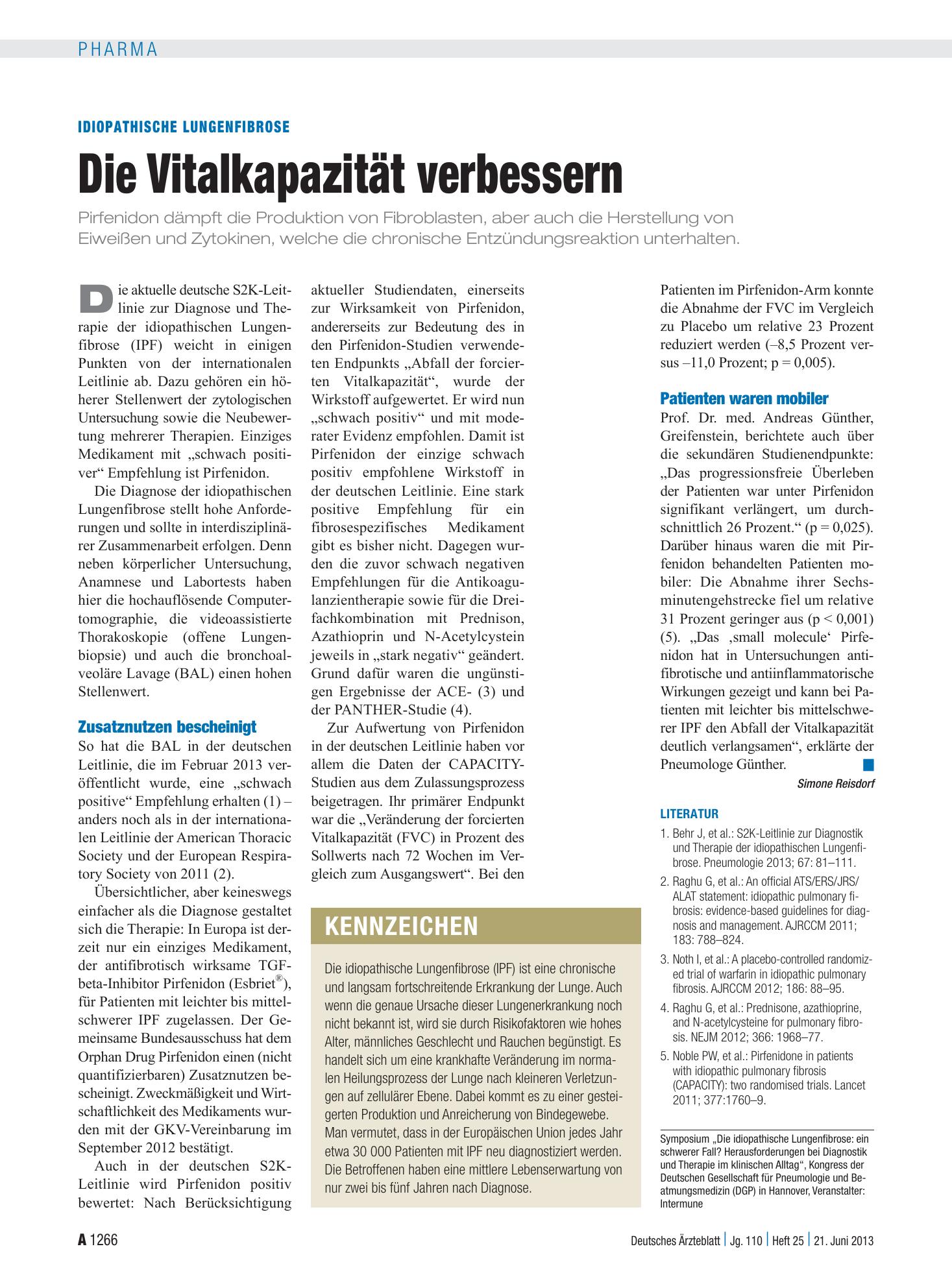 Vorschauseite 1: Idiopathische Lungenfibrose: Die Vitalkapazität verbessern – Deutsches Ärzteblatt
