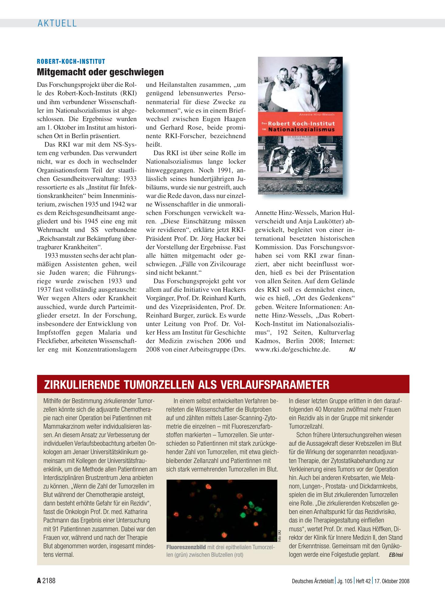 Vorschauseite 1: Robert-Koch-Institut: Mitgemacht oder geschwiegen – Deutsches Ärzteblatt