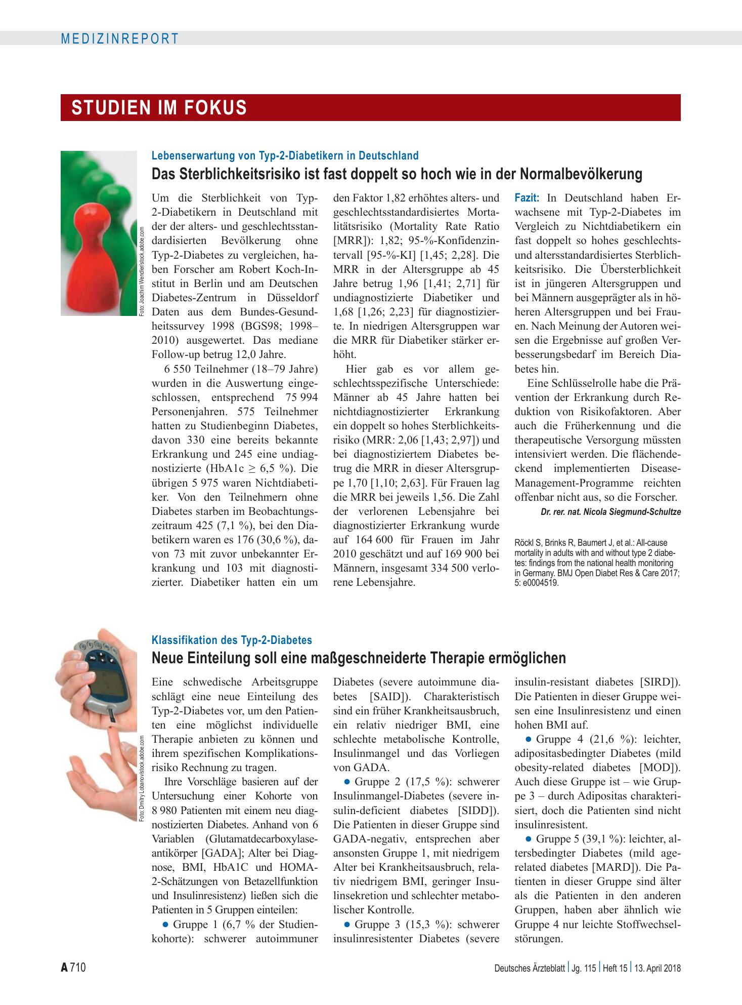 Vorschauseite 1: Klassifikation des Typ-2-Diabetes: Neue Einteilung soll eine maßgeschneiderte Therapie ermöglichen – Deutsches Ärzteblatt