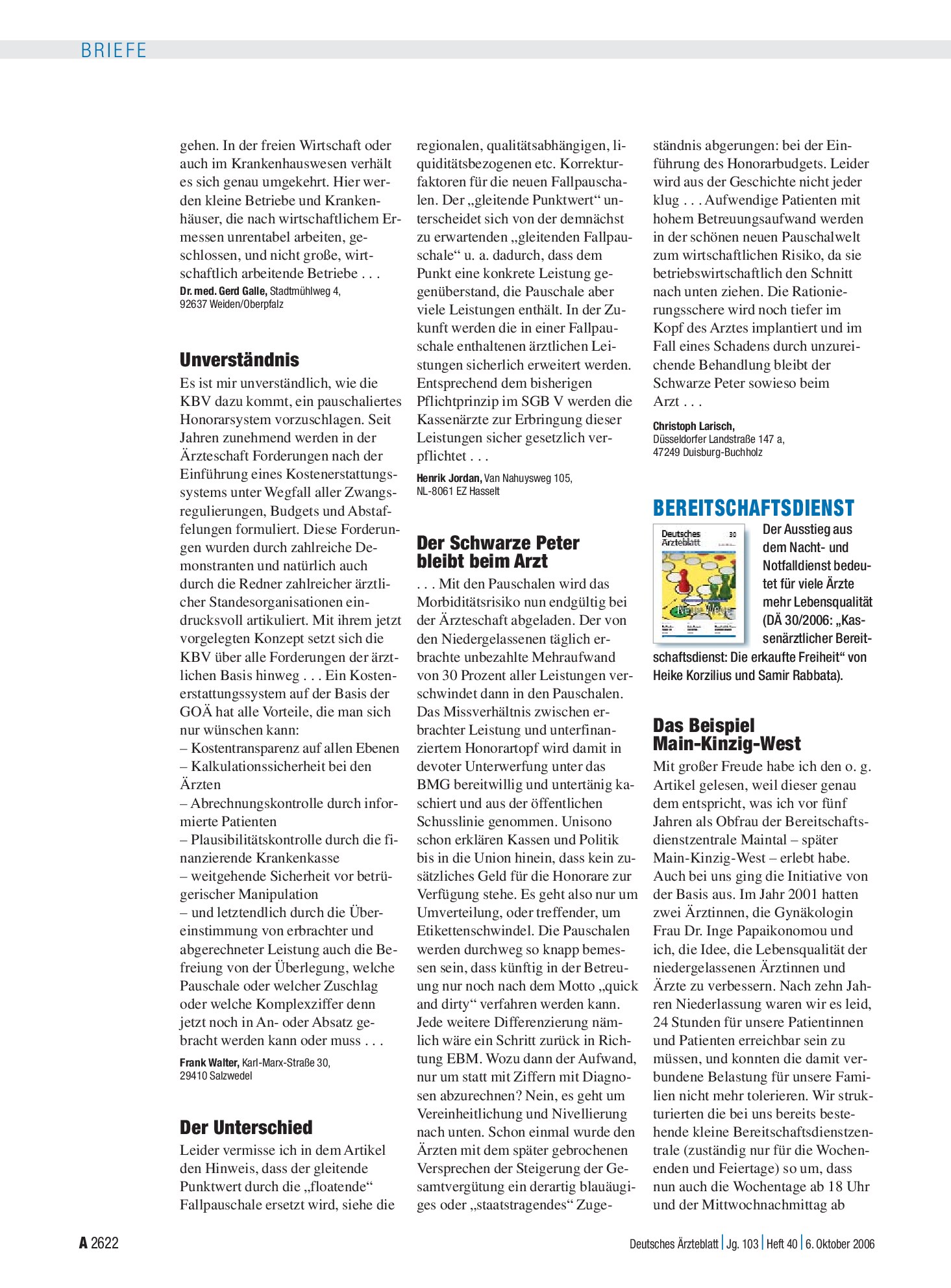 Vorschauseite 1: Bereitschaftsdienst: Das Beispiel Main-Kinzig-West – Deutsches Ärzteblatt