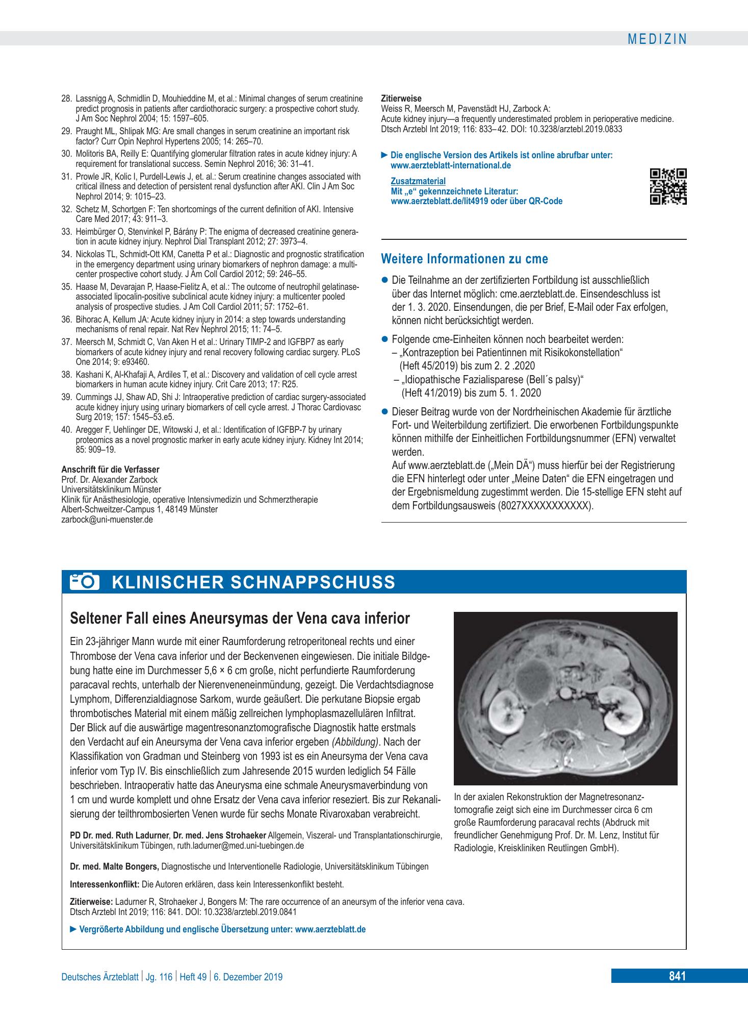 Vorschauseite 1: Seltener Fall eines Aneursymas der Vena cava inferior – Deutsches Ärzteblatt