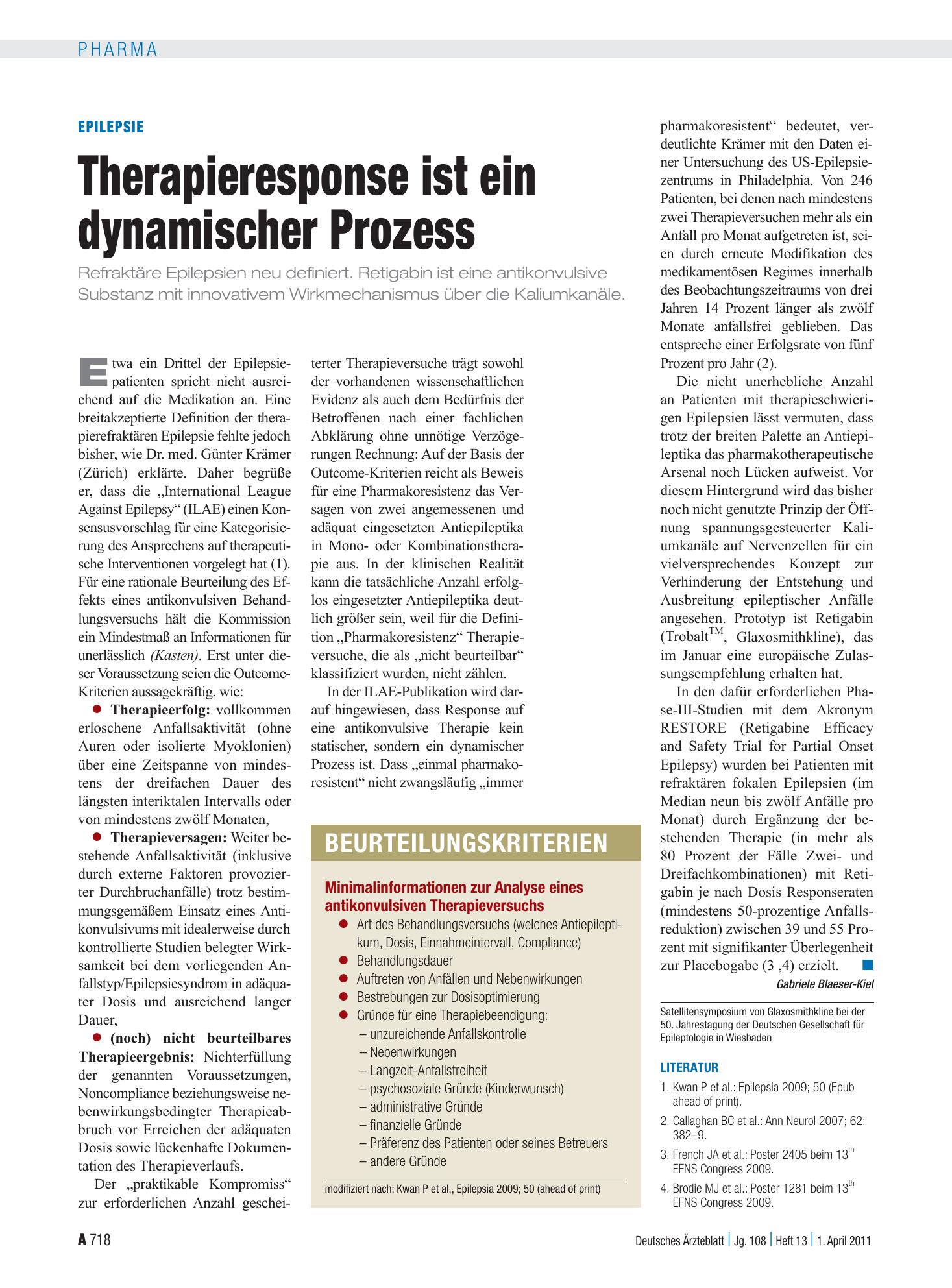 Vorschauseite 1: Epilepsie: Therapieresponse ist ein dynamischer Prozess – Deutsches Ärzteblatt