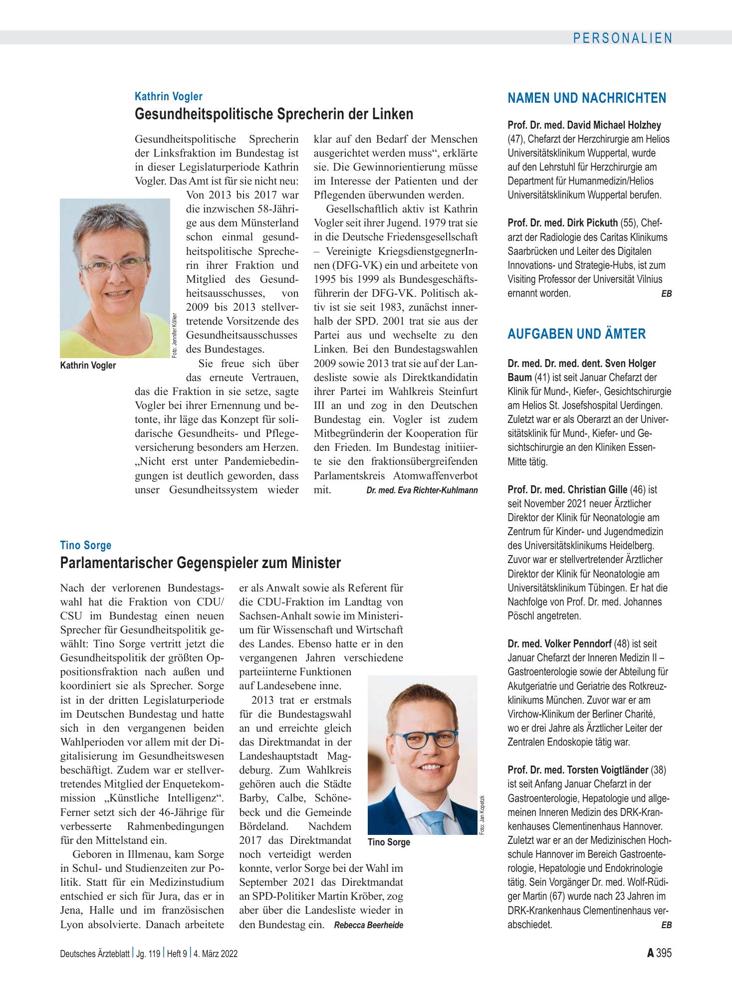 Vorschauseite 1: Aufgaben und Ämter – Deutsches Ärzteblatt