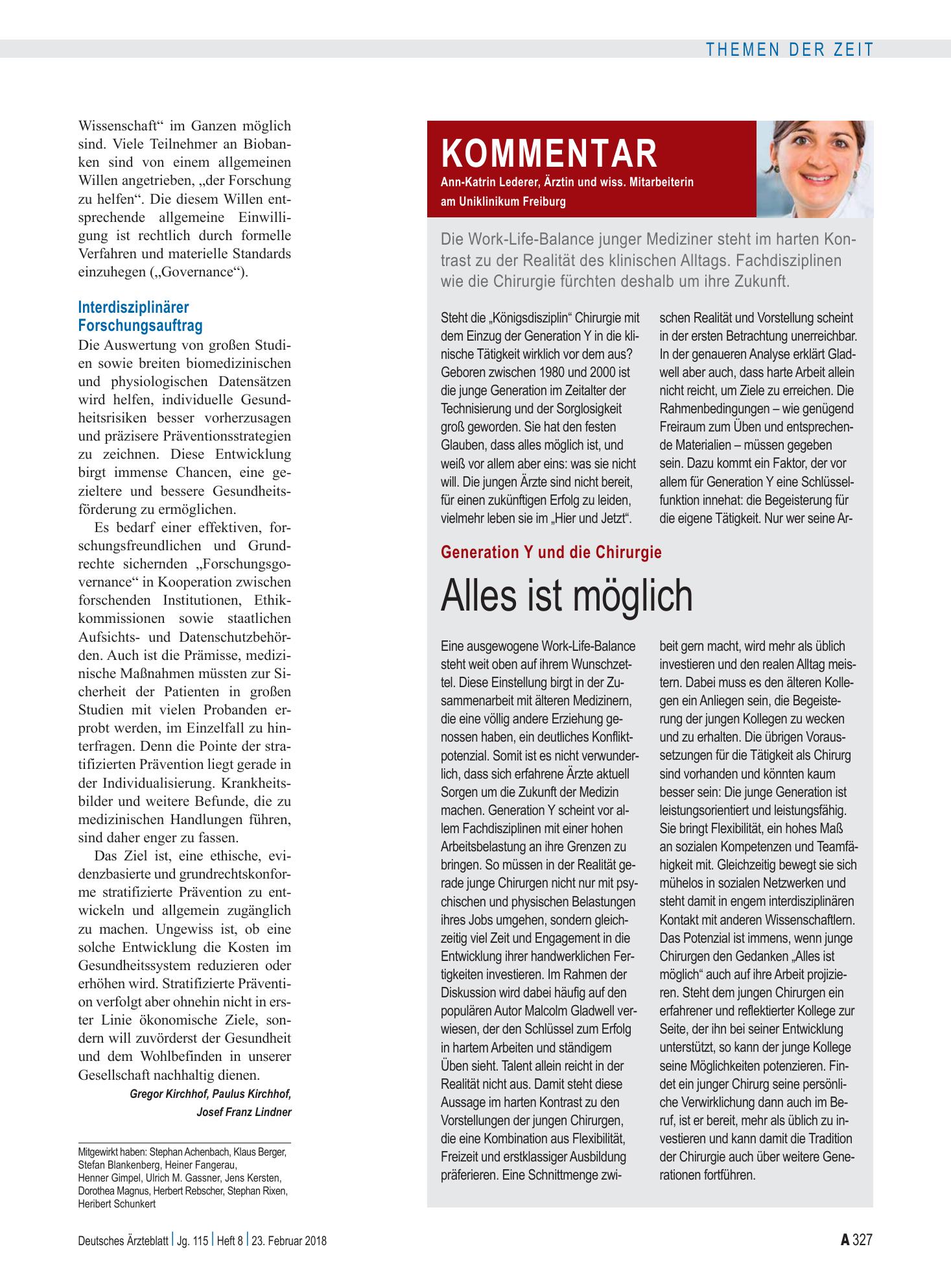 Vorschauseite 1: Generation Y und die Chirurgie: Alles ist möglich – Deutsches Ärzteblatt