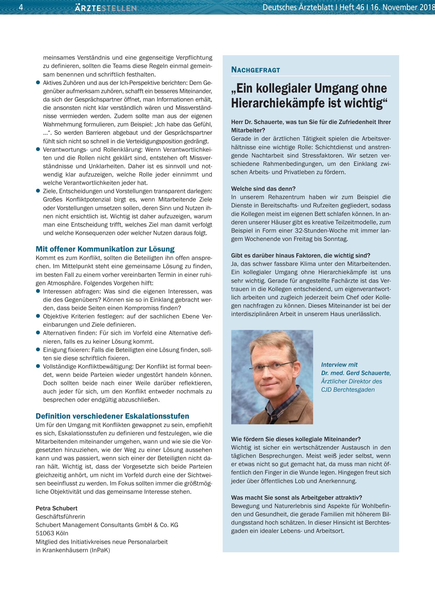 Vorschauseite 1: „Ein kollegialer Umgang ohne Hierarchiekämpfe ist wichtig“ – Deutsches Ärzteblatt