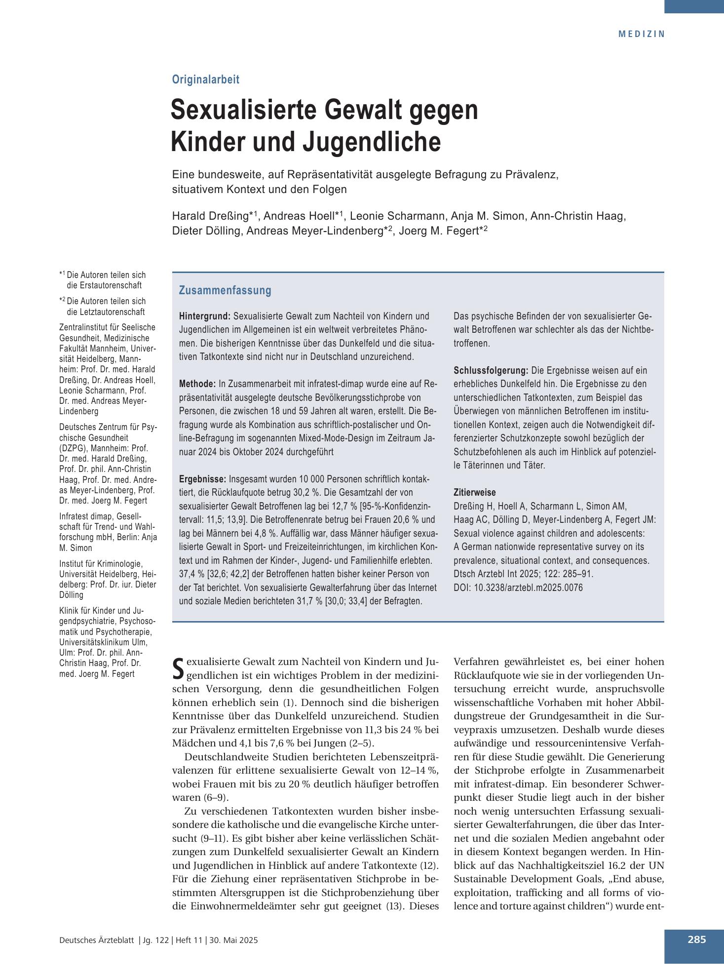 Vorschauseite 1: Sexualisierte Gewalt gegen Kinder und Jugendliche – Deutsches Ärzteblatt