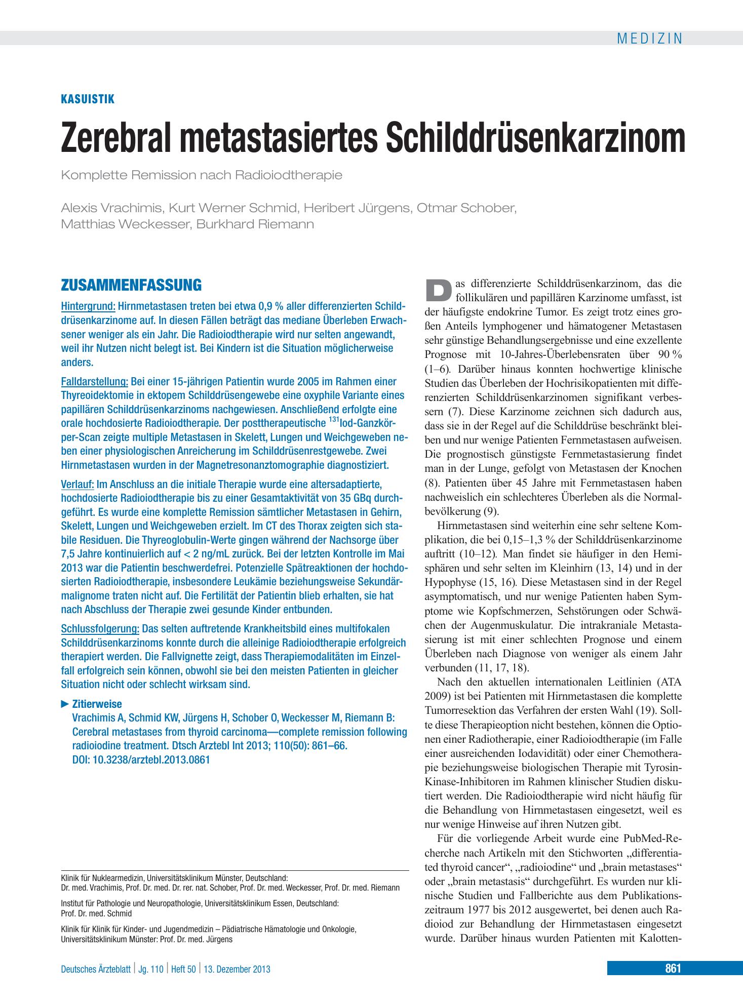 Vorschauseite 1: Zerebral metastasiertes Schilddrüsenkarzinom – Deutsches Ärzteblatt