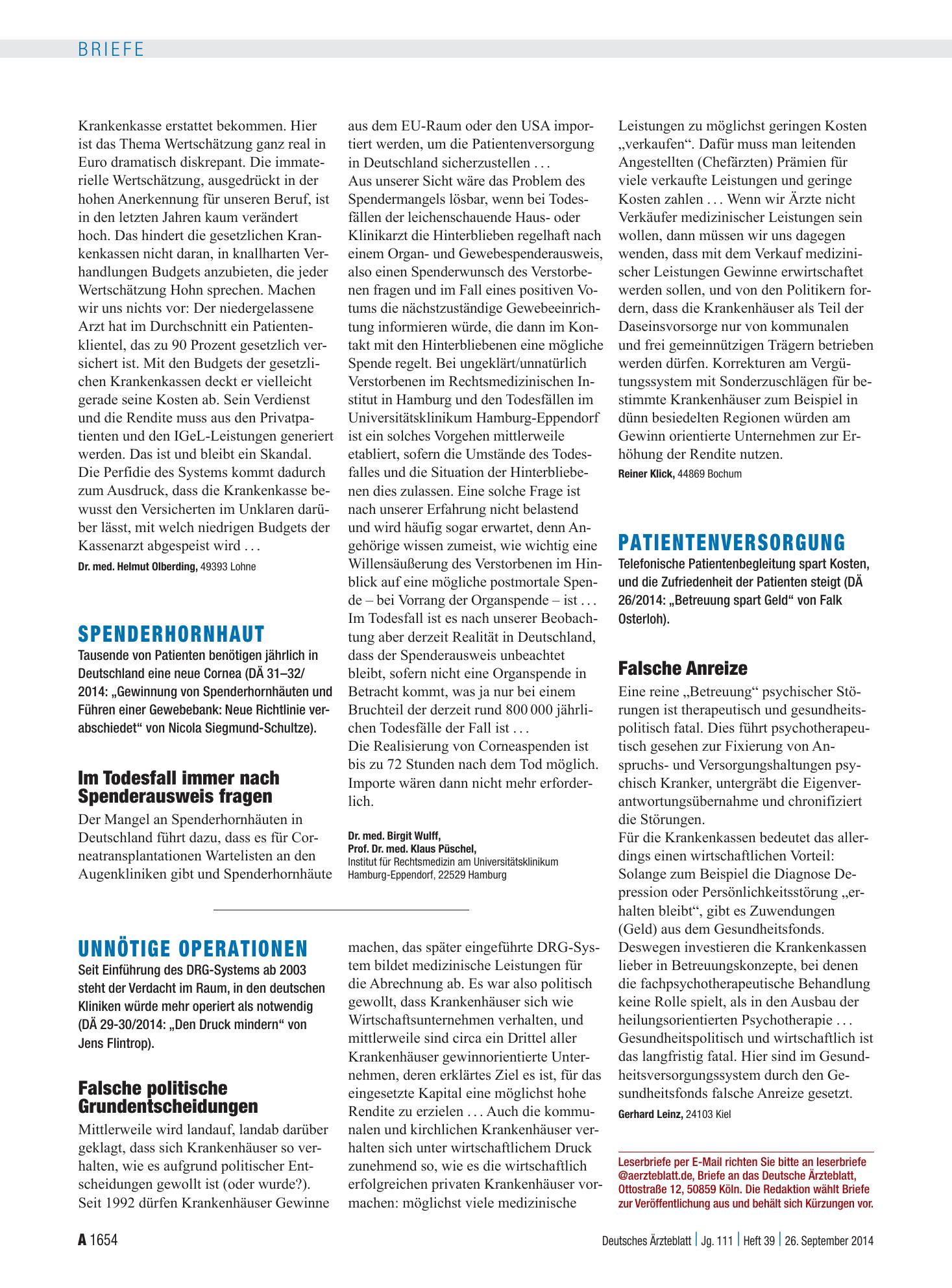 Vorschauseite 1: Patientenversorgung: Falsche Anreize – Deutsches Ärzteblatt