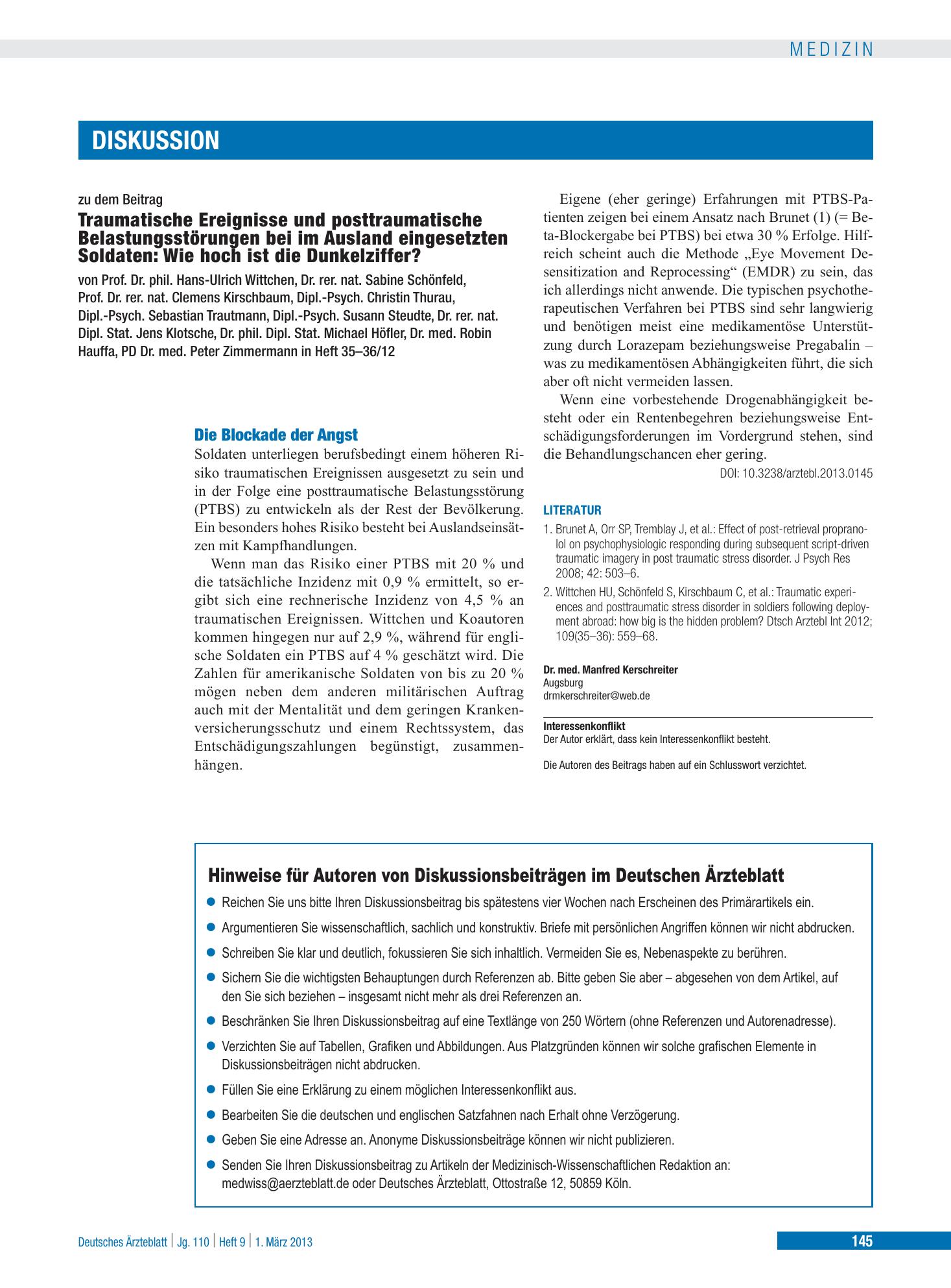 Vorschauseite 1: Die Blockade der Angst – Deutsches Ärzteblatt