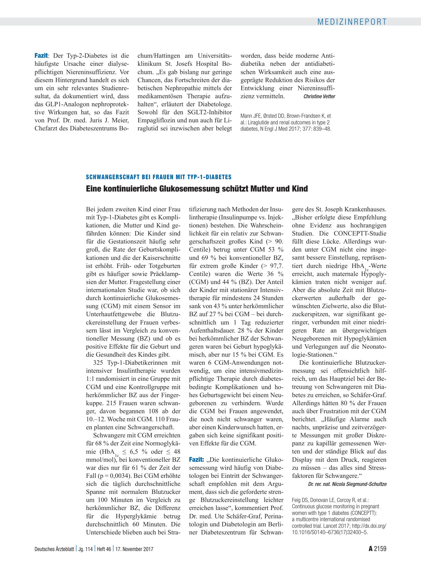Vorschauseite 1: Schwangerschaft bei Frauen mit Typ-1-Diabetes: Eine kontinuierliche Glukosemessung schützt Mutter und Kind – Deutsches Ärzteblatt