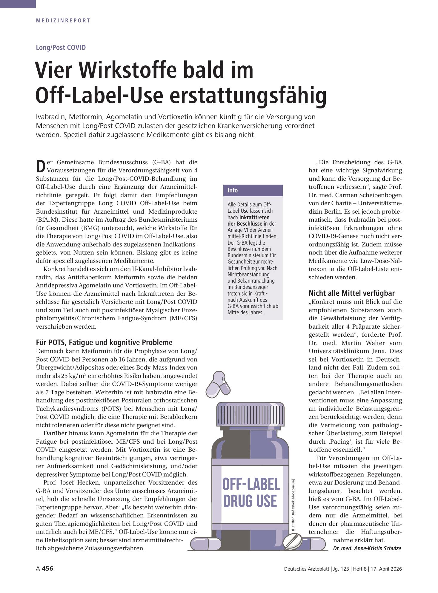 Vorschauseite 1: Long/Post COVID: Vier Wirkstoffe bald im Off-Label-Use erstattungsfähig – Deutsches Ärzteblatt