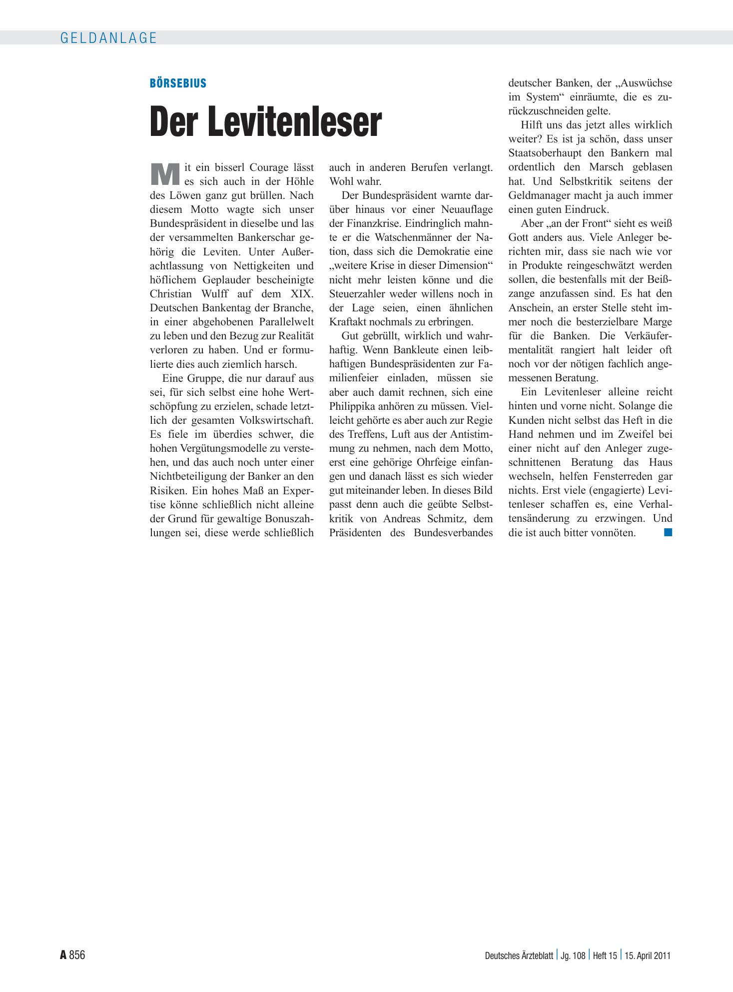 Vorschauseite 1: Börsebius: Der Levitenleser – Deutsches Ärzteblatt