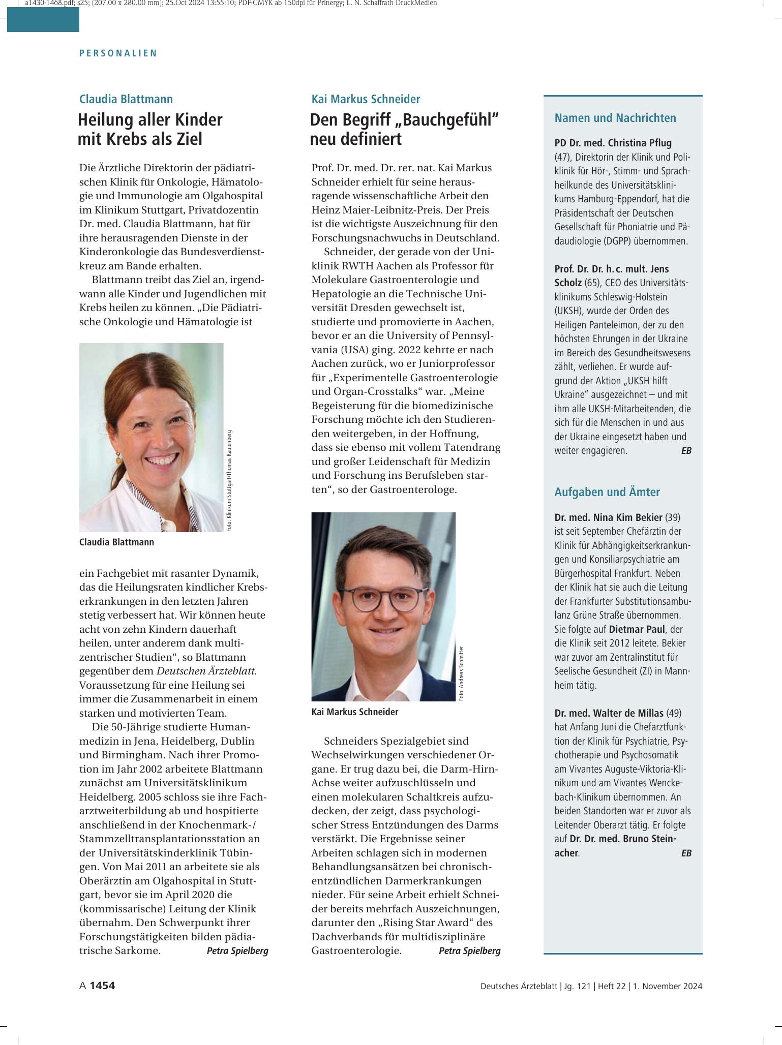 Vorschauseite 1: Claudia Blattmann: Heilung aller Kinder mit Krebs als Ziel – Deutsches Ärzteblatt