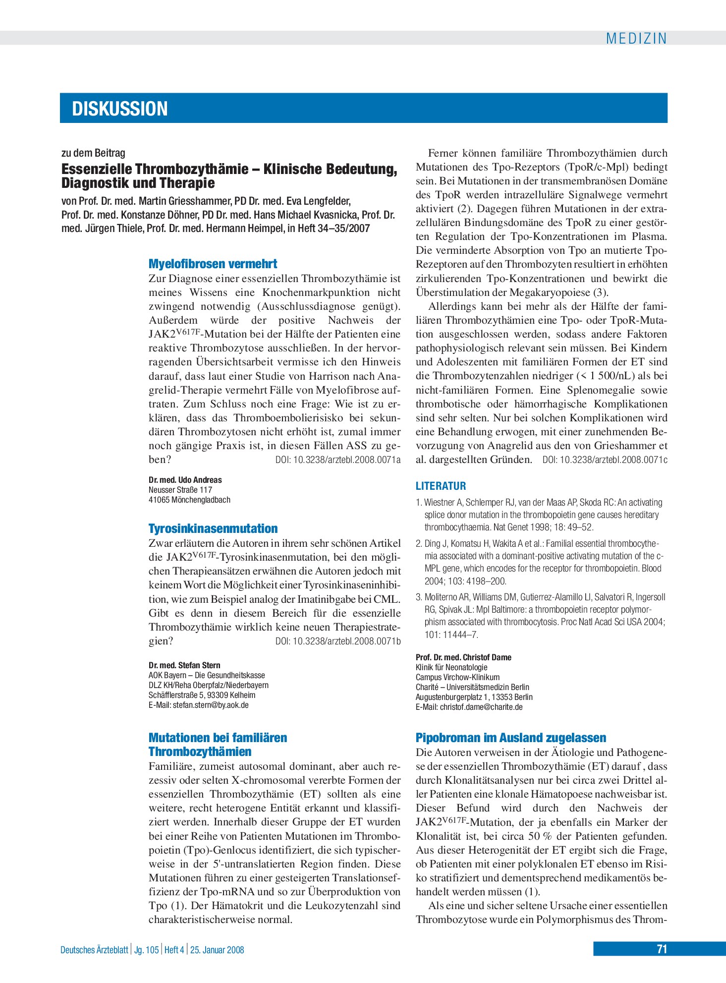 Vorschauseite 1: Essenzielle Thrombozythämie – Klinische Bedeutung, Diagnostik und Therapie: Myelofibrosen vermehrt – Deutsches Ärzteblatt