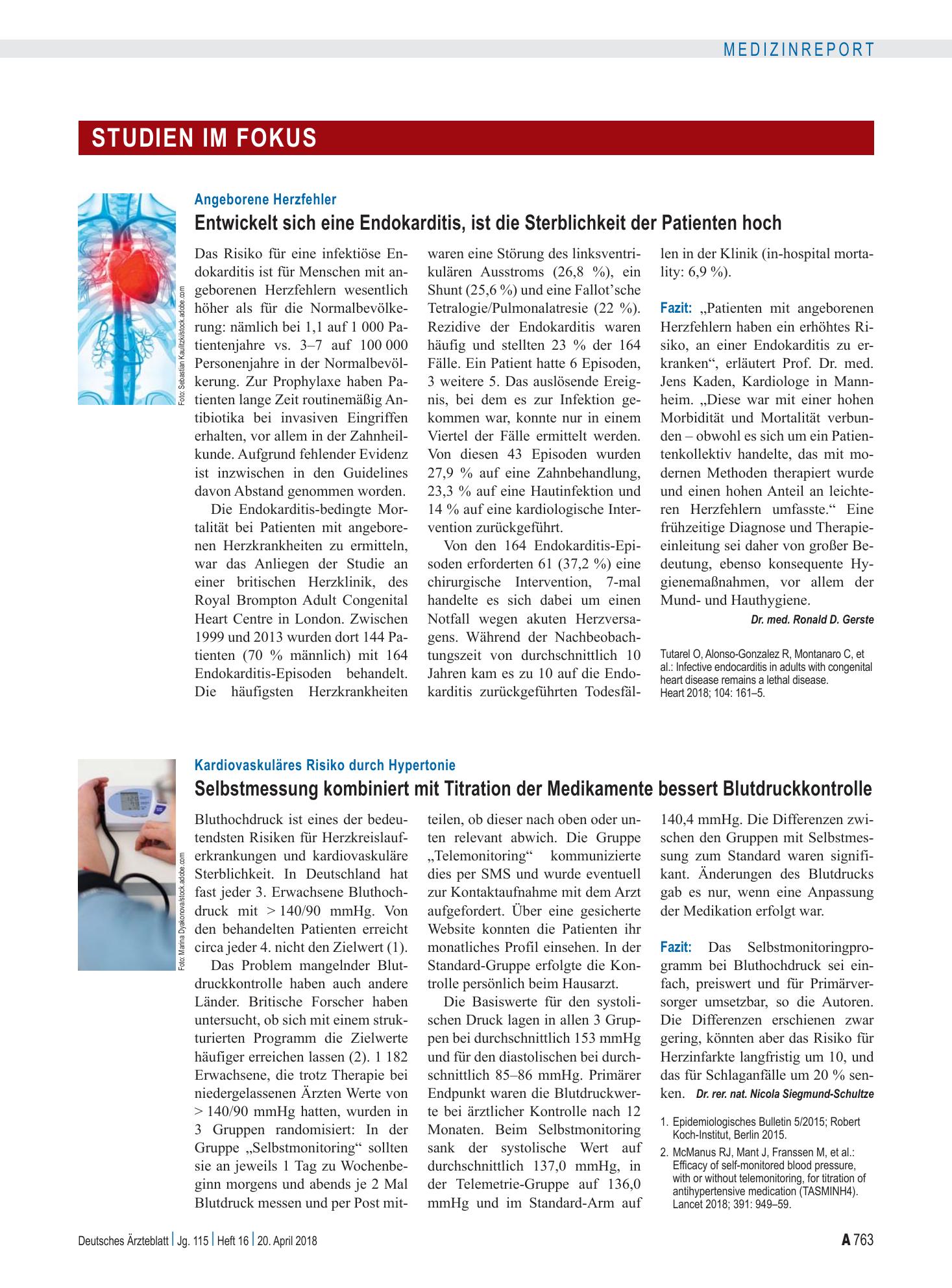 Vorschauseite 1: Kardiovaskuläres Risiko durch Hypertonie: Selbstmessung kombiniert mit Titration der Medikamente bessert Blutdruckkontrolle – Deutsches Ärzteblatt