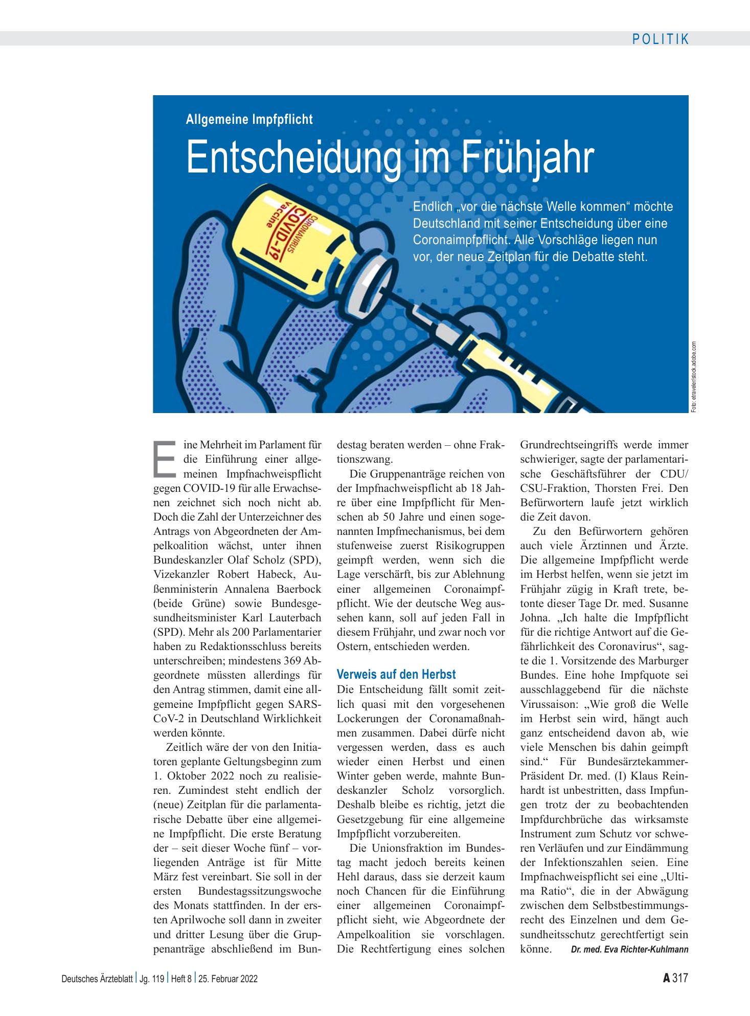 Vorschauseite 1: Allgemeine Impfpflicht: Entscheidung im Frühjahr – Deutsches Ärzteblatt