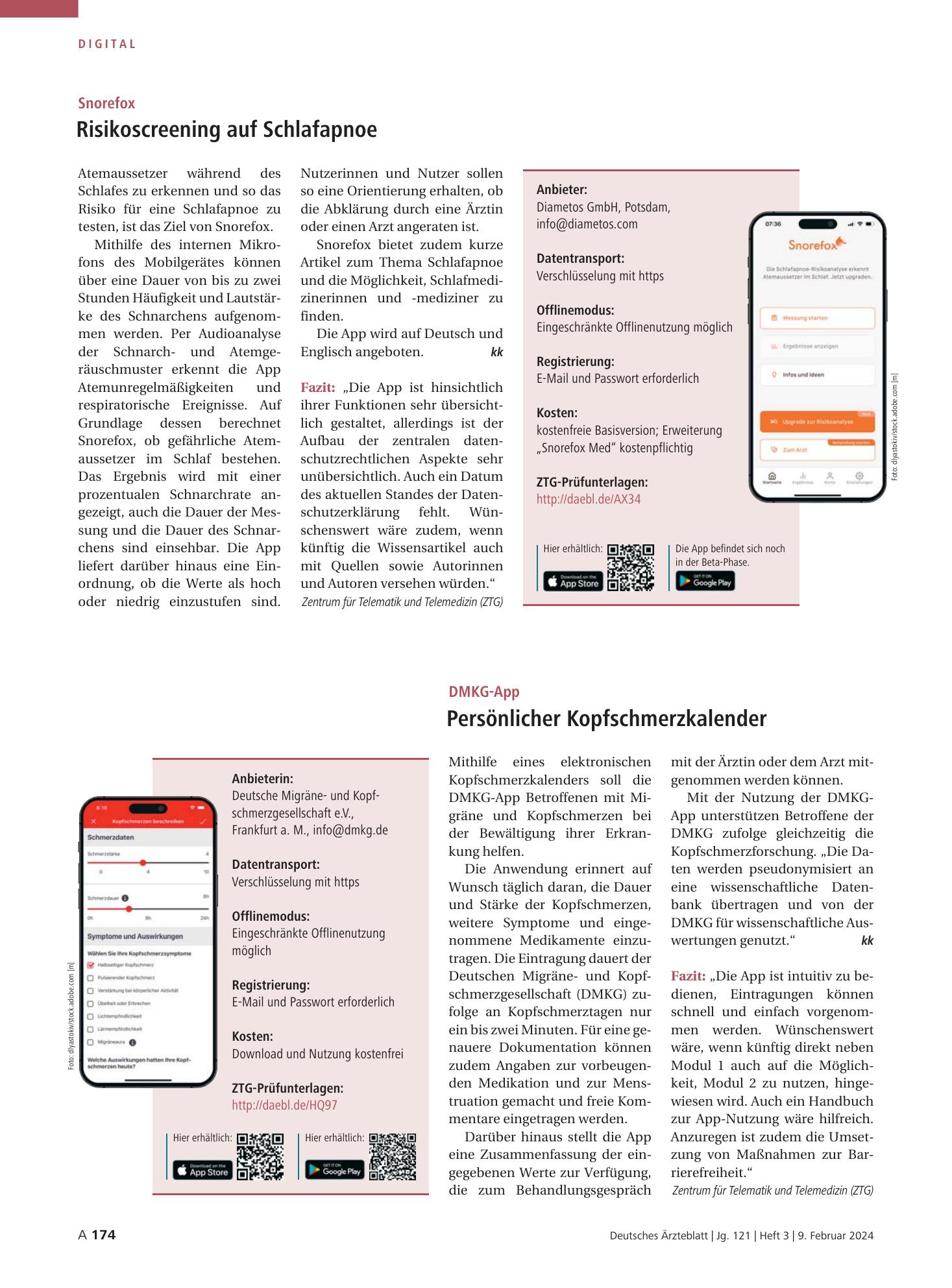 Vorschauseite 1: Snorefox: Risikoscreening auf Schlafapnoe – Deutsches Ärzteblatt