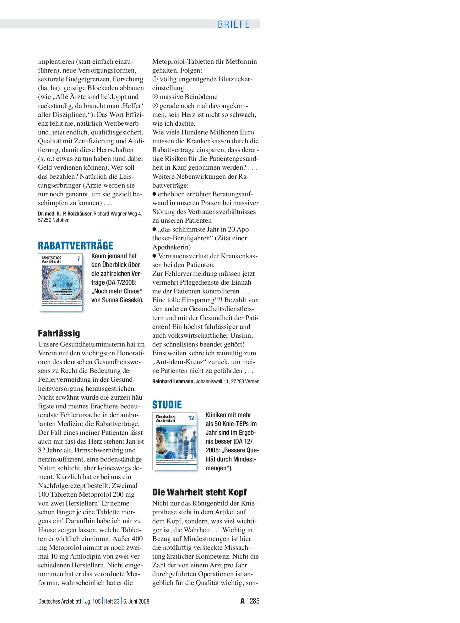 Vorschauseite 1: Rabattverträge: Fahrlässig – Deutsches Ärzteblatt