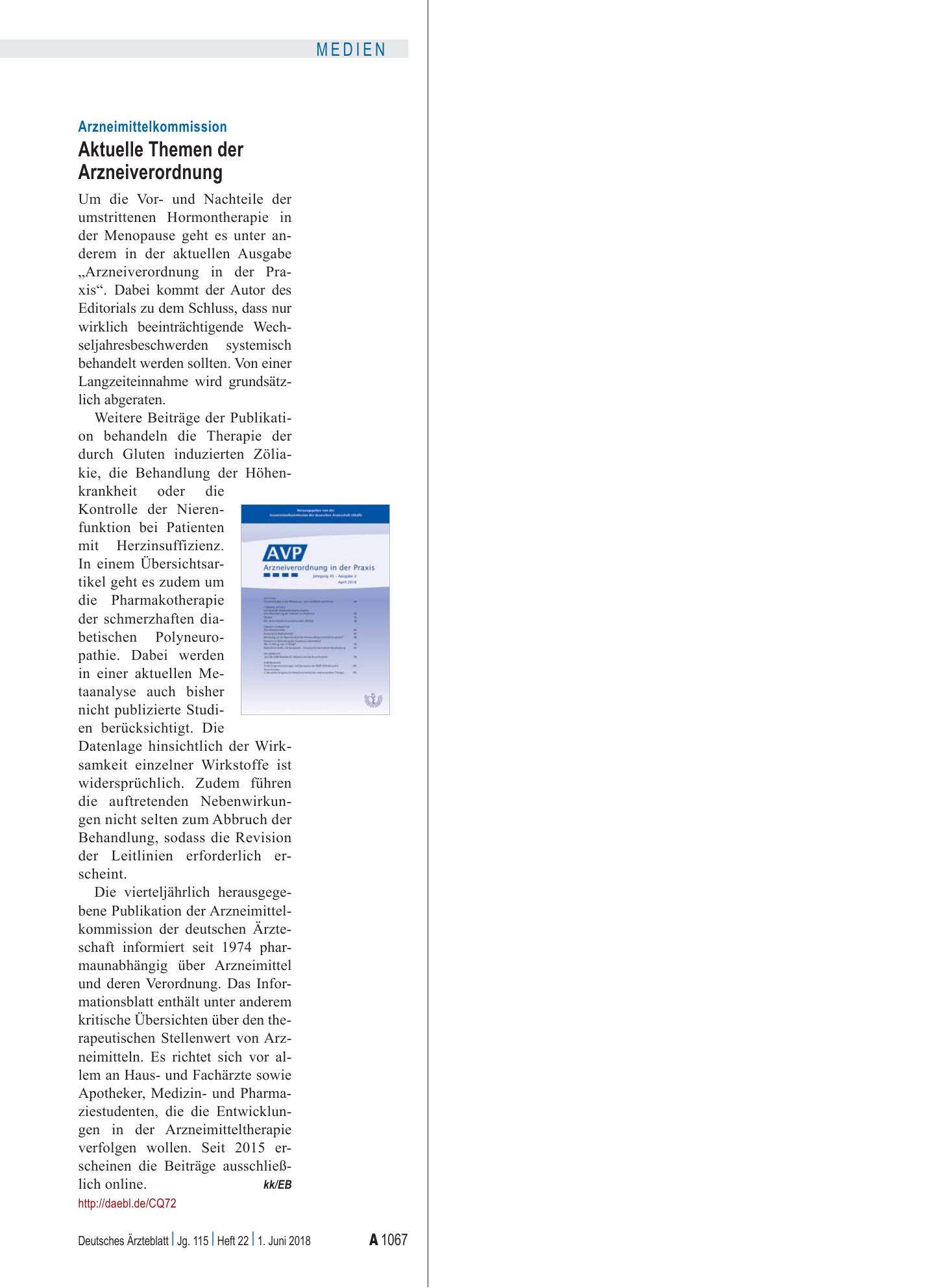 Vorschauseite 1: Arzneimittelkommission: Aktuelle Themen der Arzneiverordnung – Deutsches Ärzteblatt