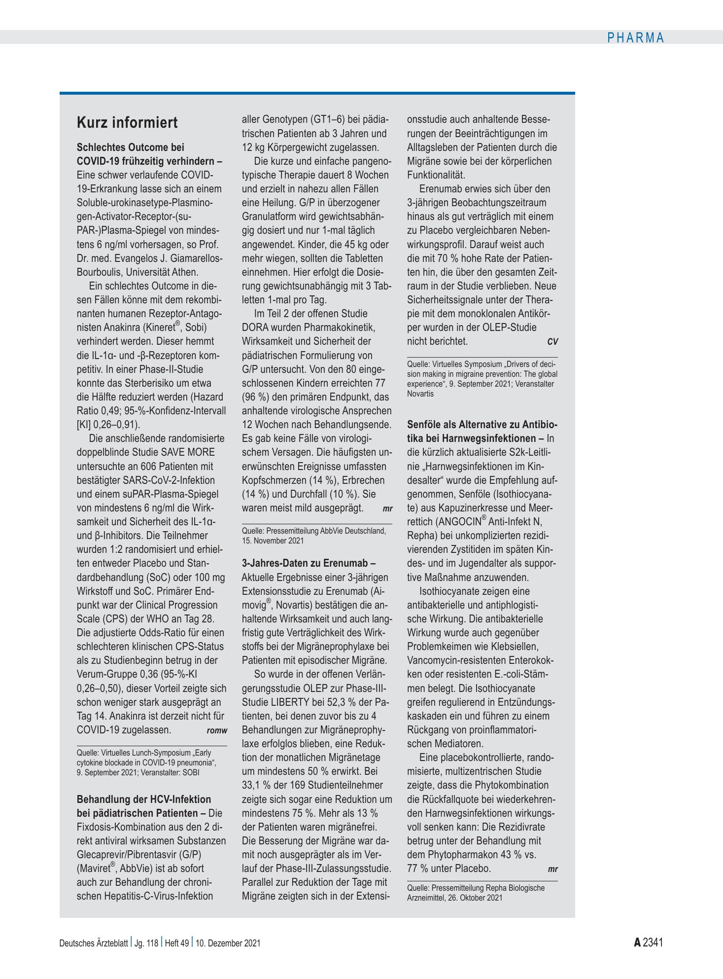 Vorschauseite 1: Kurz informiert – Deutsches Ärzteblatt