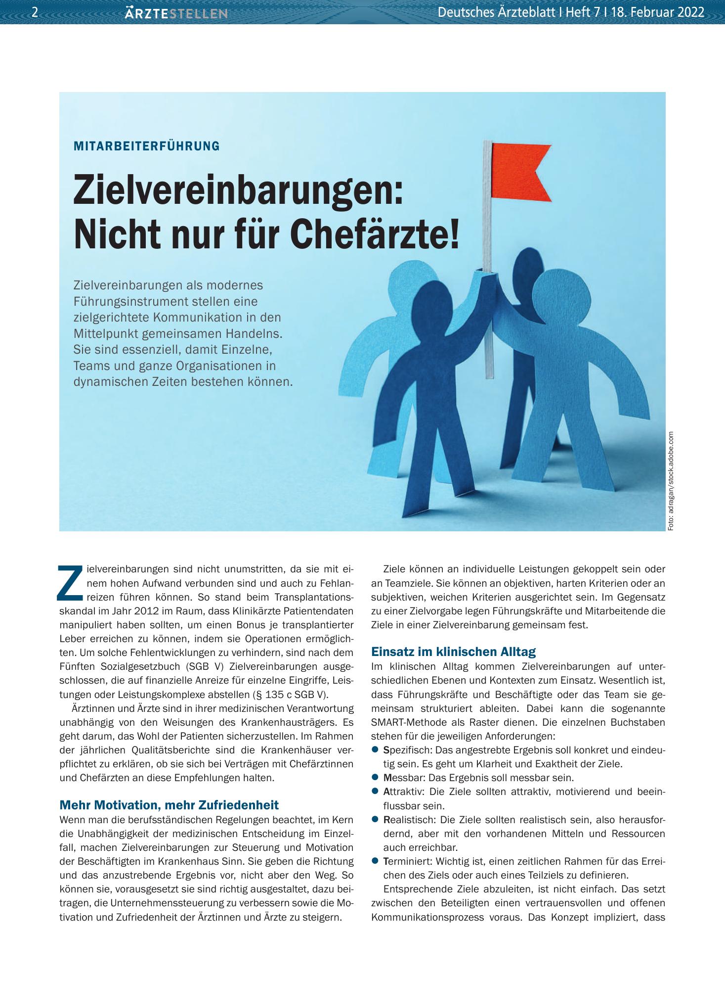 Vorschauseite 1: Mitarbeiterführung: Zielvereinbarungen: Nicht nur für Chefärzte! – Deutsches Ärzteblatt