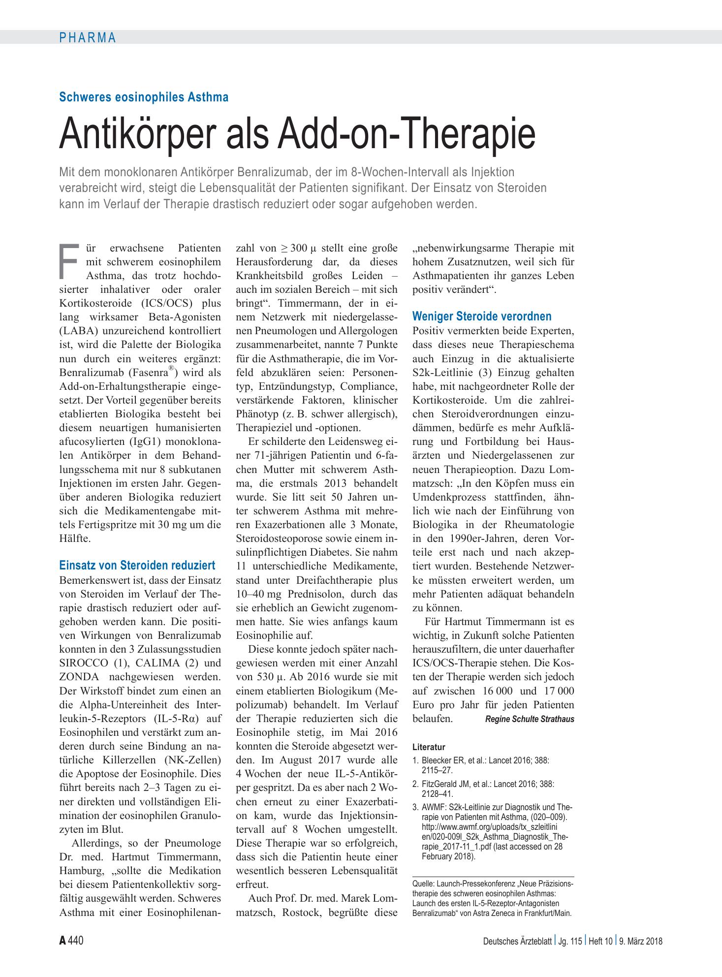 Vorschauseite 1: Schweres eosinophiles Asthma: Antikörper als Add-on-Therapie – Deutsches Ärzteblatt