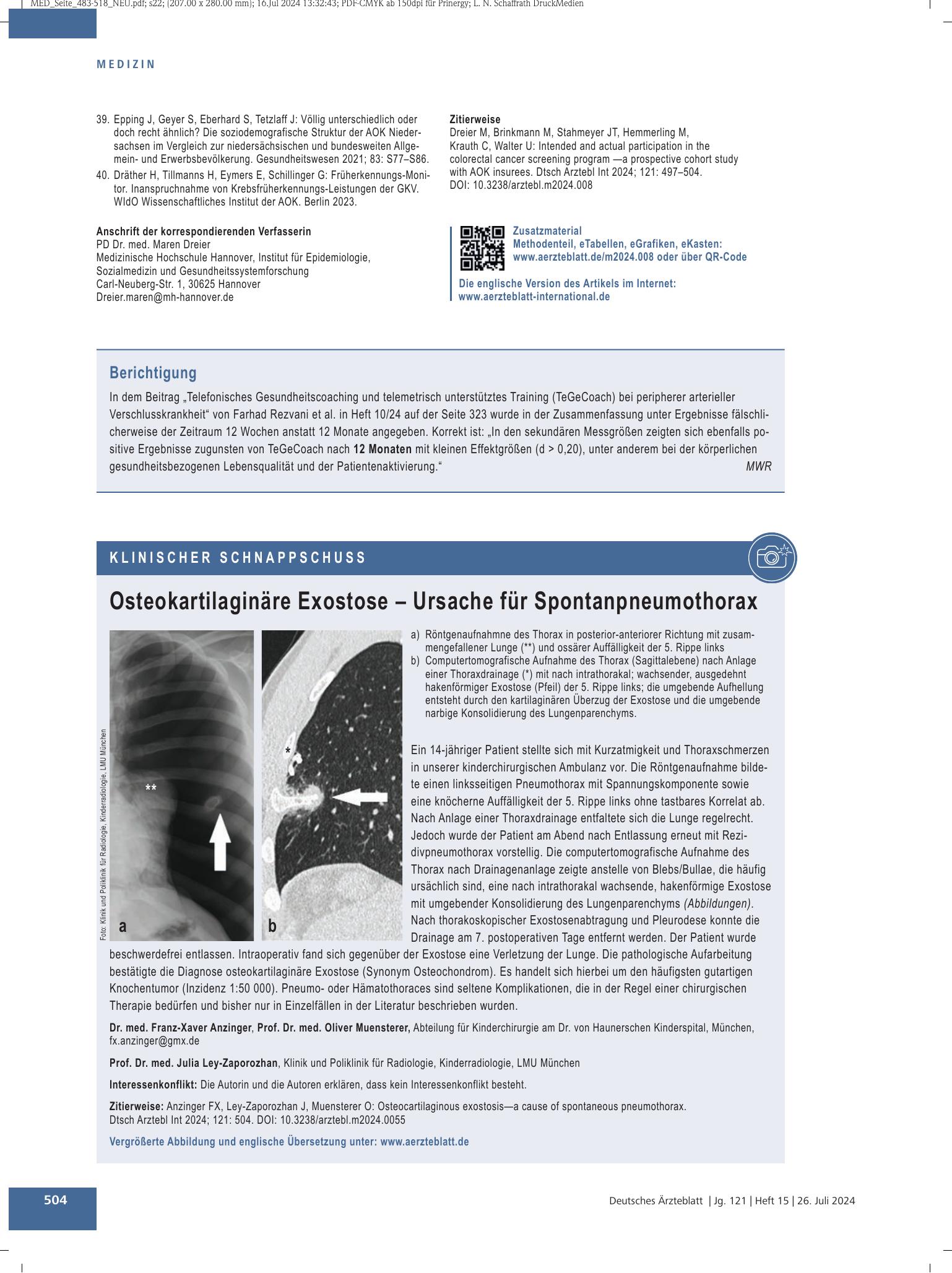 Vorschauseite 1: Berichtigung – Deutsches Ärzteblatt