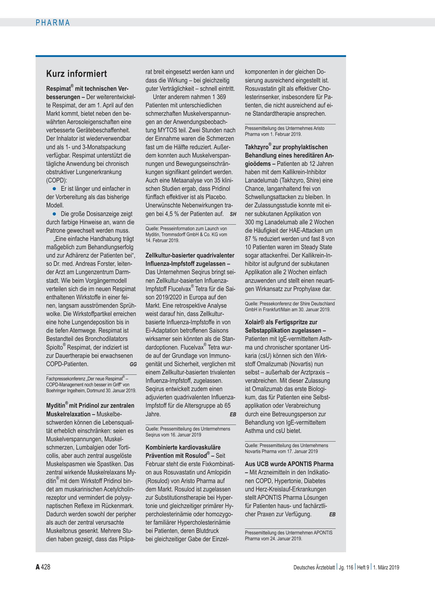 Vorschauseite 1: Kurz informiert – Deutsches Ärzteblatt