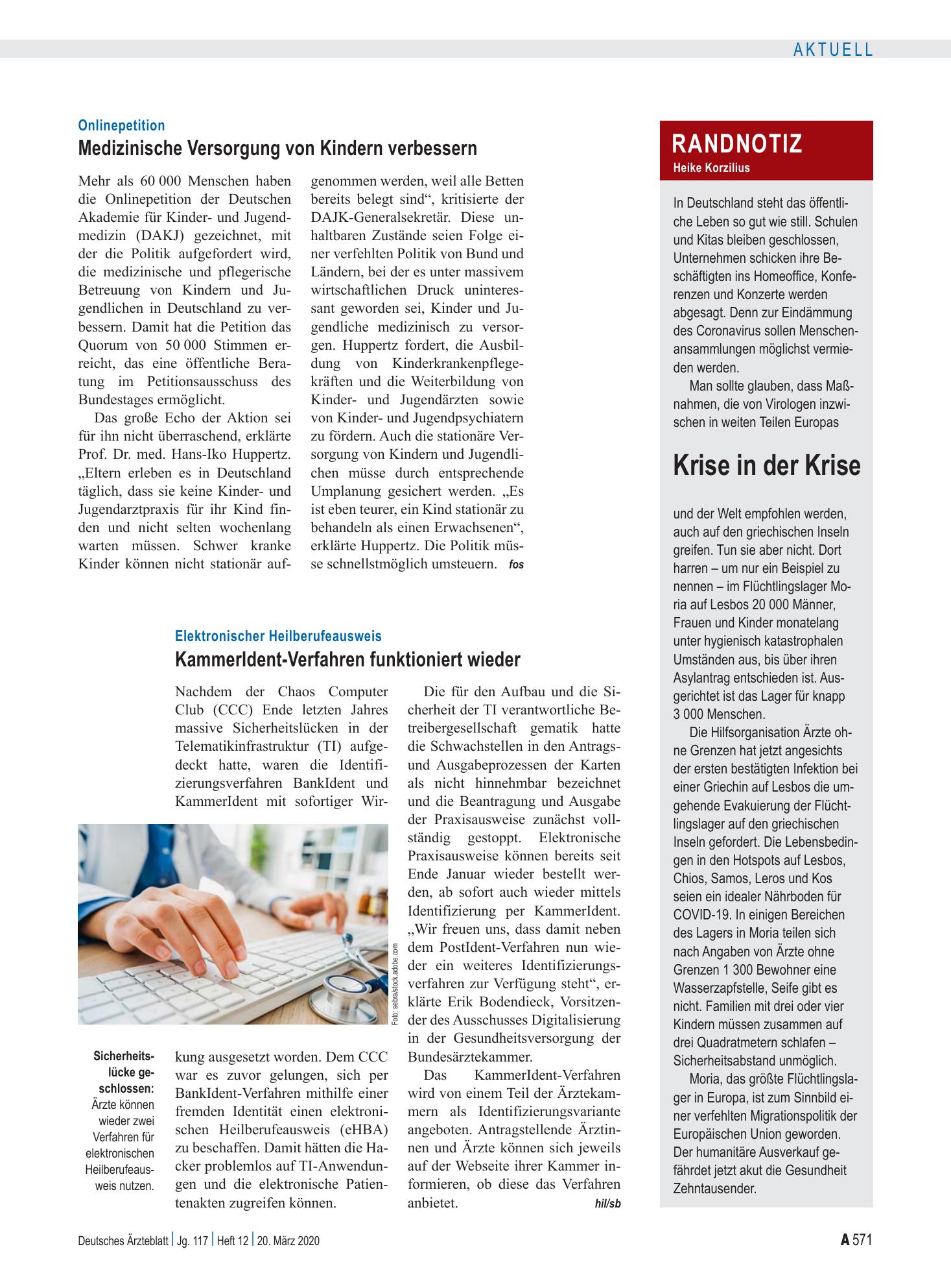 Vorschauseite 1: Randnotiz: Krise in der Krise – Deutsches Ärzteblatt