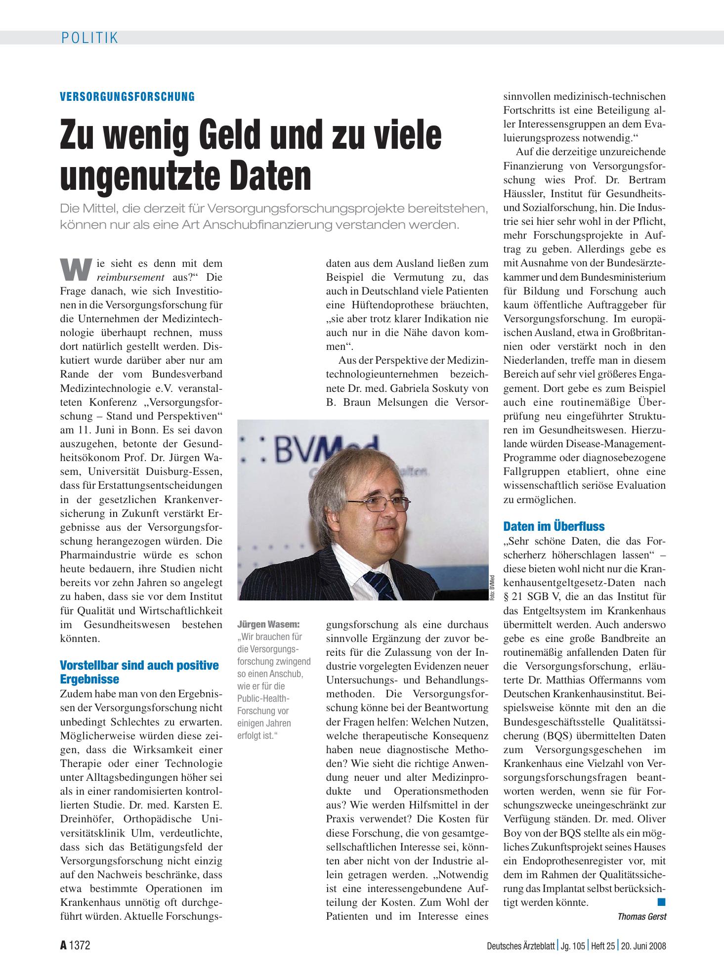 Vorschauseite 1: Versorgungsforschung: Zu wenig Geld und zu viele ungenutzte Daten – Deutsches Ärzteblatt