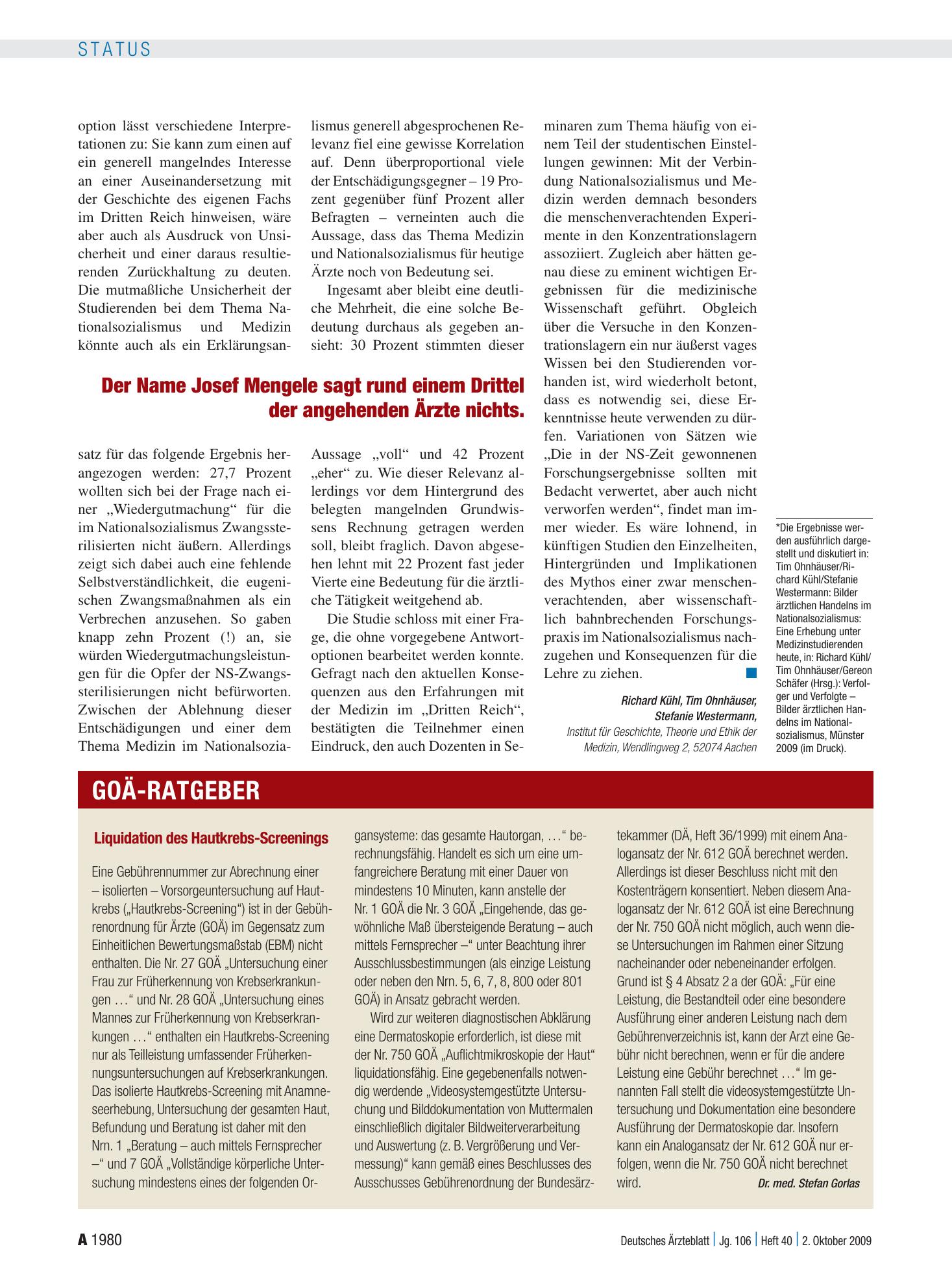 Vorschauseite 1: Liquidation des Hautkrebs-Screenings – Deutsches Ärzteblatt