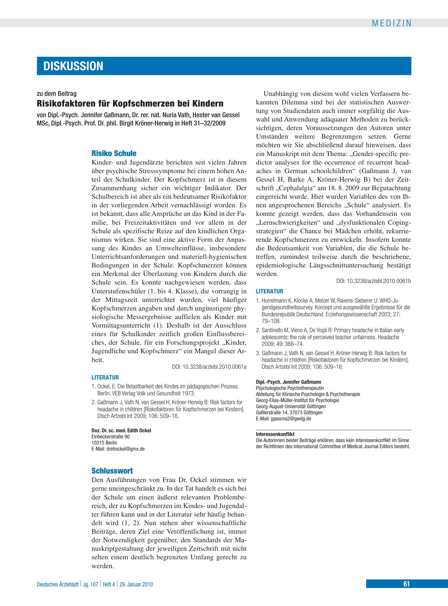 Vorschauseite 1: Risiko Schule – Deutsches Ärzteblatt