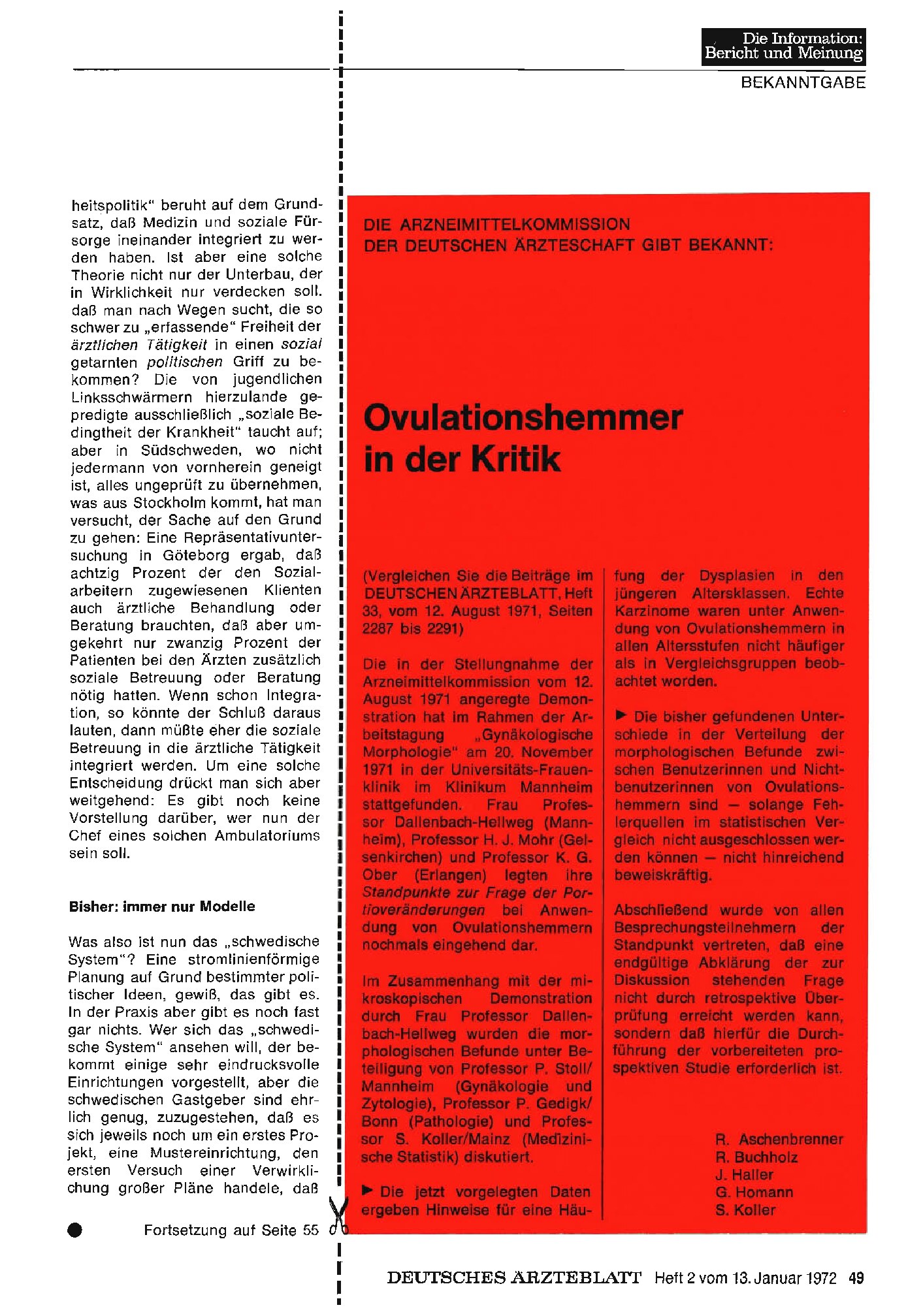 Vorschauseite 1: DIE ARZNEIMITTELKOMMISSION DER DEUTSCHEN ÄRZTESCHAFT GIBT BEKANNT: Ovulationshemmer in der Kritik