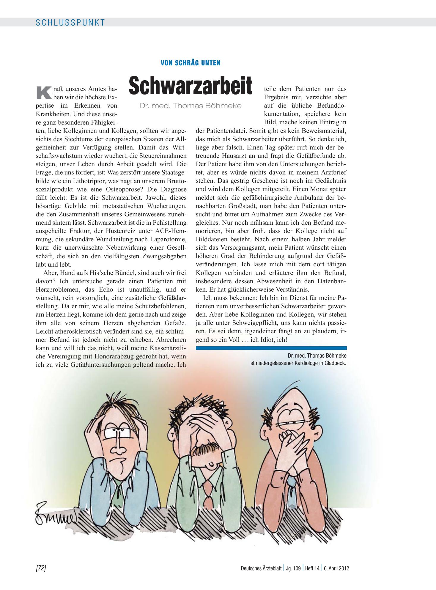 Vorschauseite 1: Von schräg unten: Schwarzarbeit – Deutsches Ärzteblatt