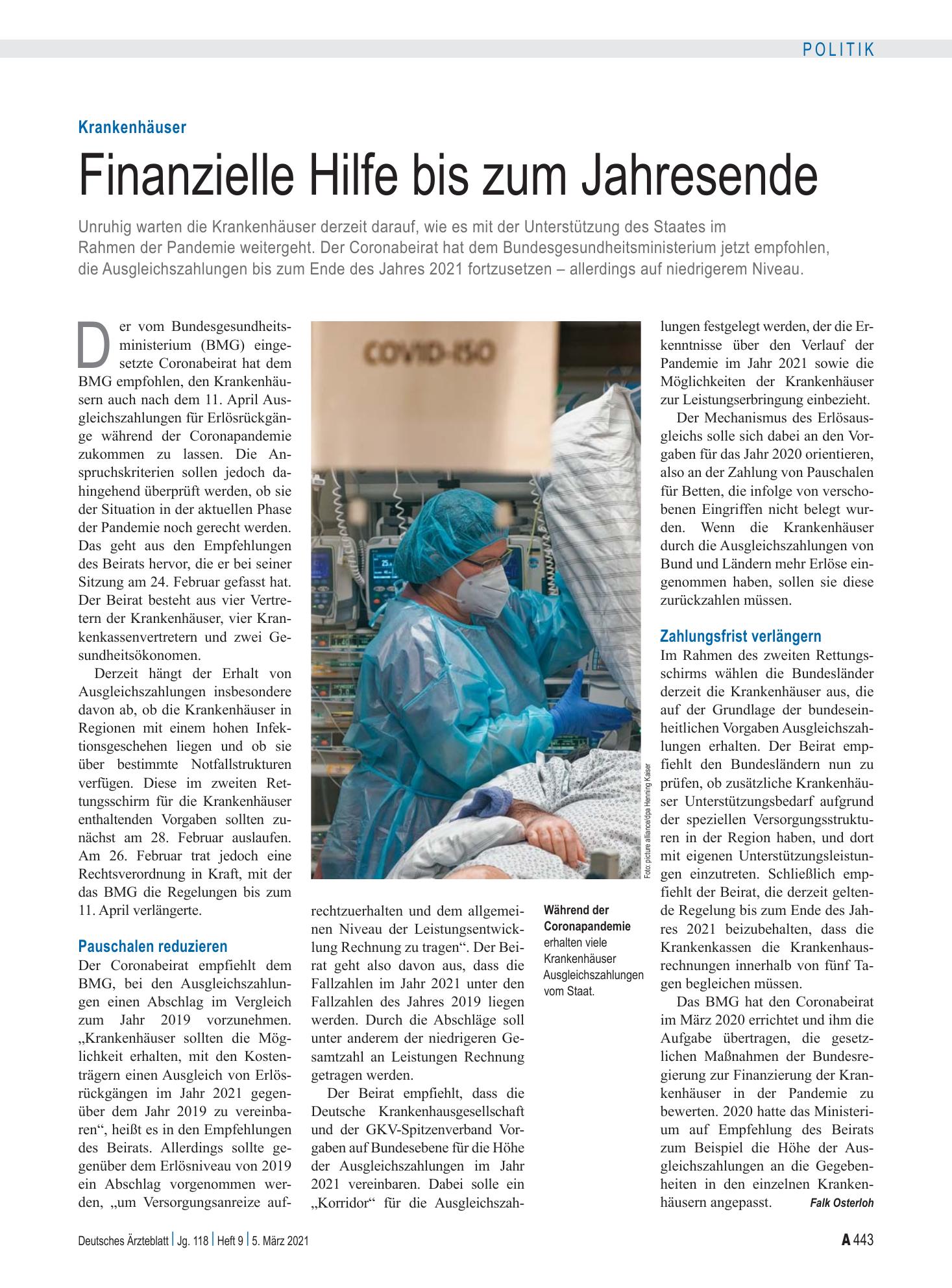 Vorschauseite 1: Krankenhäuser: Finanzielle Hilfe bis zum Jahresende – Deutsches Ärzteblatt