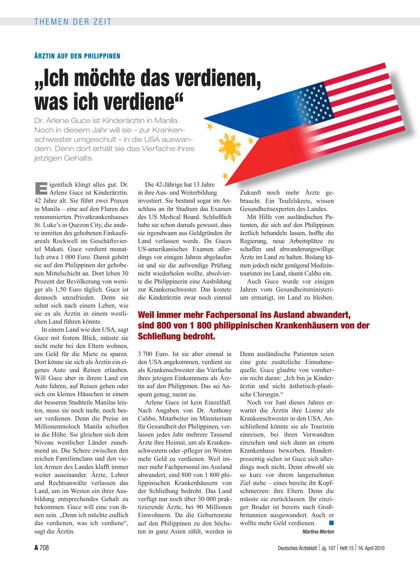 Vorschauseite 1: Ärztin auf den Philippinen: „Ich möchte das verdienen, was ich verdiene“ – Deutsches Ärzteblatt