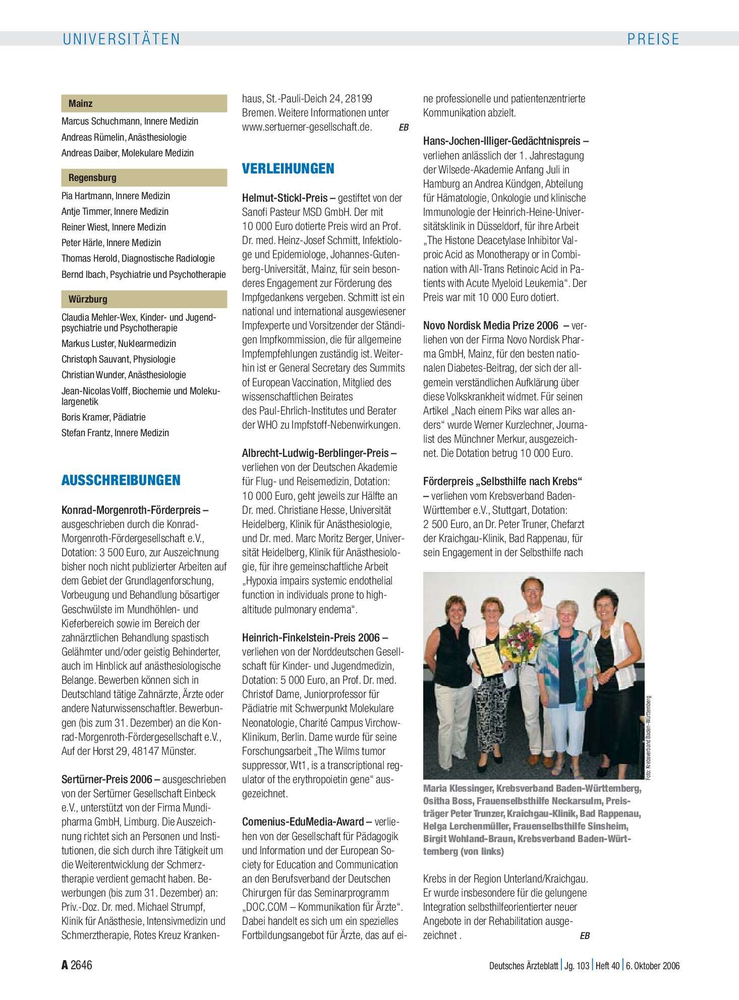 Vorschauseite 1: Ausschreibungen – Deutsches Ärzteblatt