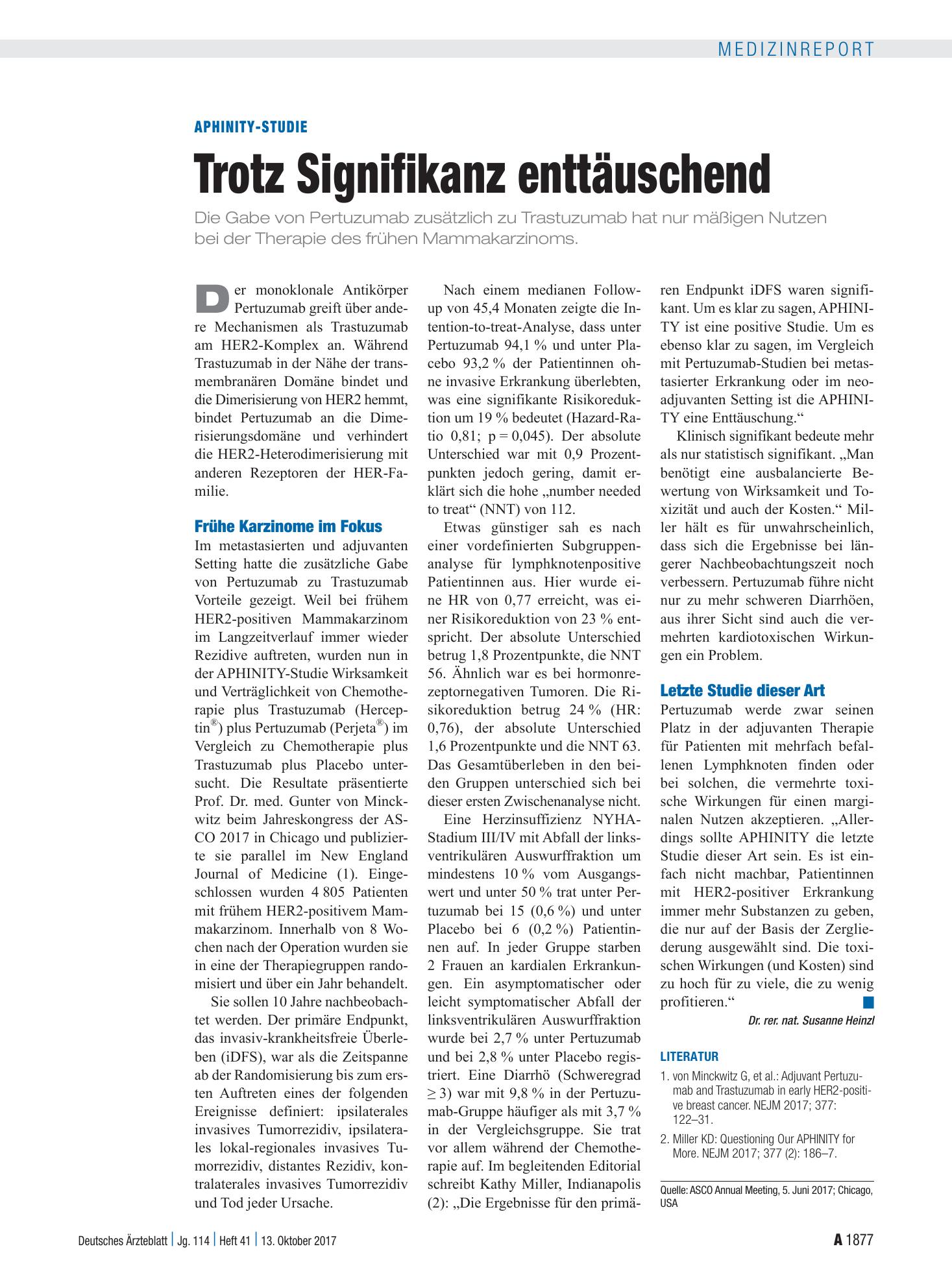 Vorschauseite 1: APHINITY-Studie: Trotz Signifikanz enttäuschend – Deutsches Ärzteblatt