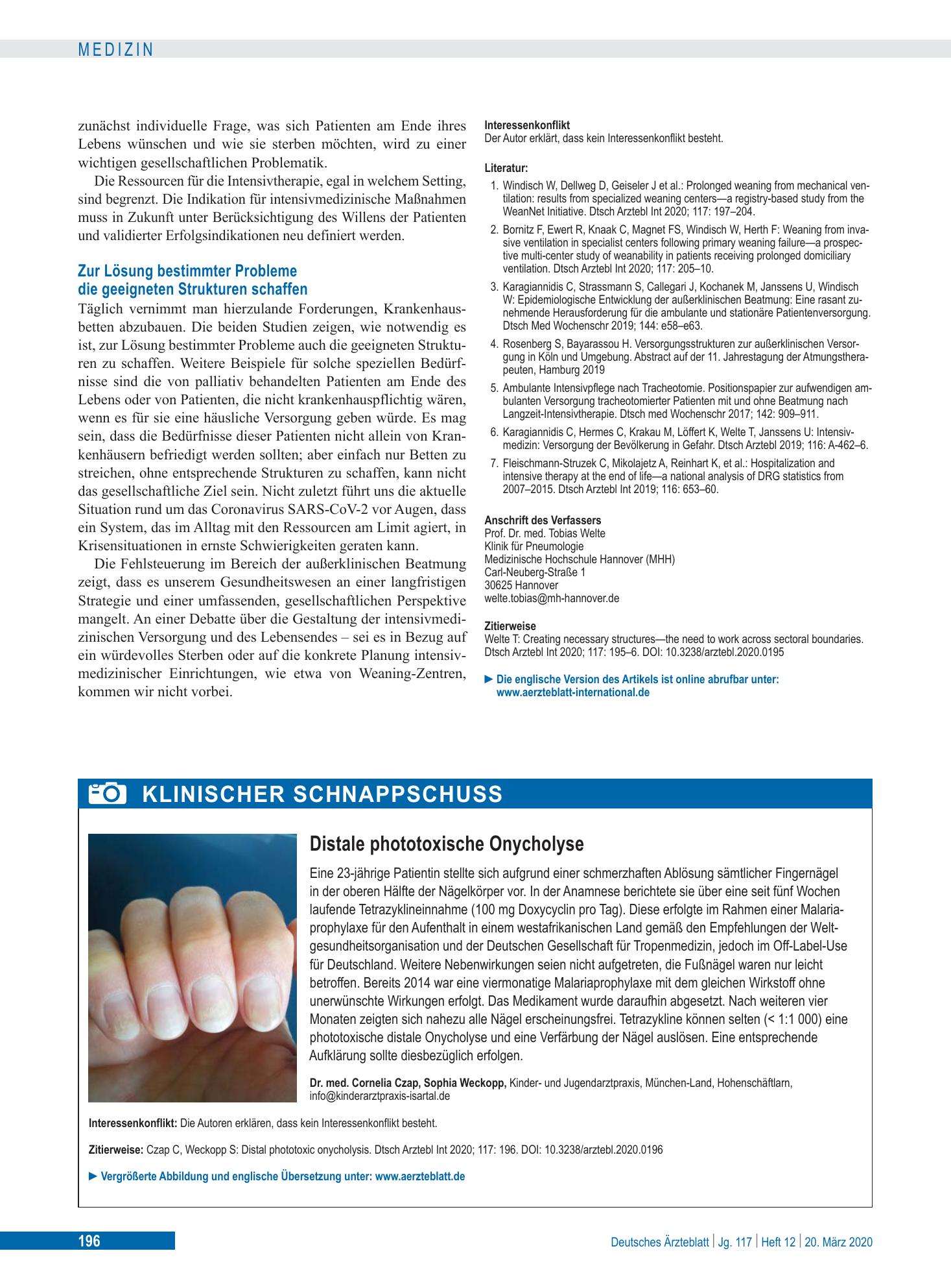 Vorschauseite 1: Distale phototoxische Onycholyse – Deutsches Ärzteblatt