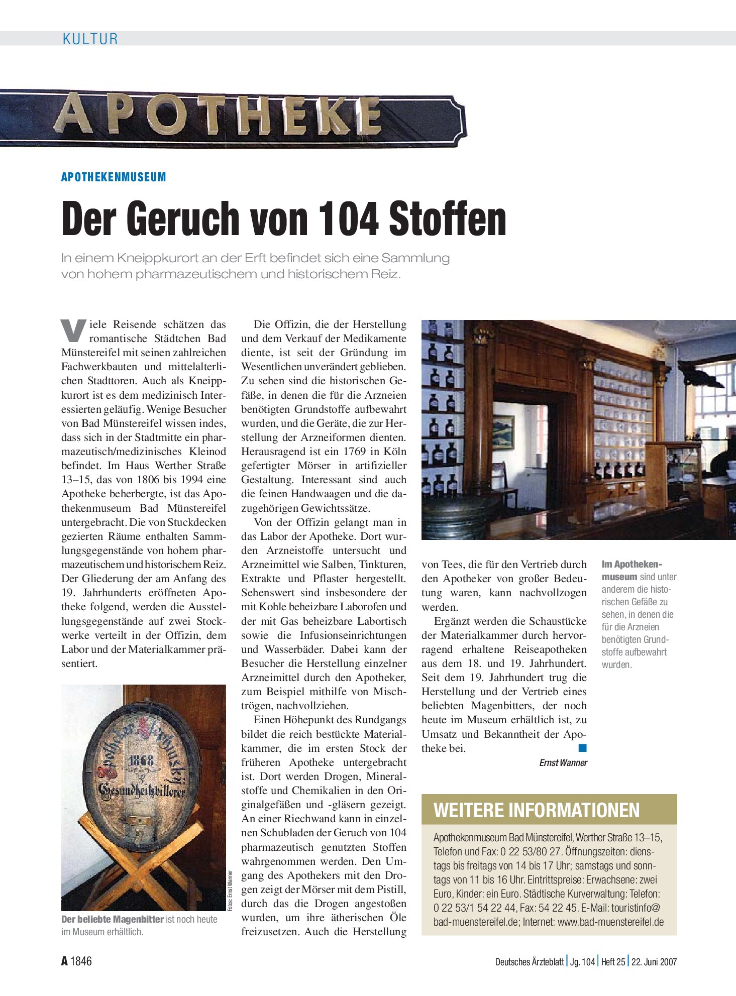 Vorschauseite 1: Apothekenmuseum: Der Geruch von 104 Stoffen – Deutsches Ärzteblatt