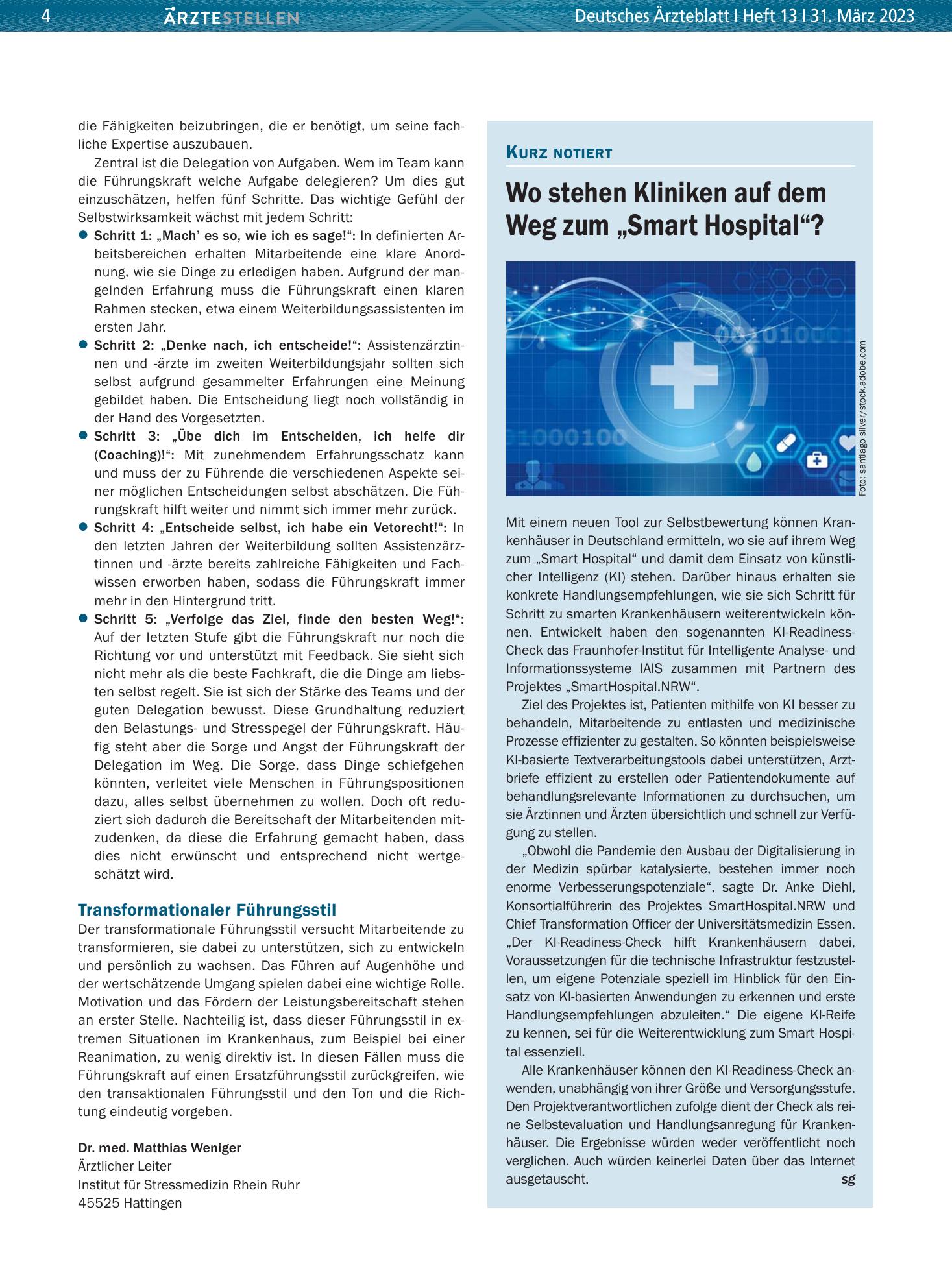 Vorschauseite 1: Wo stehen Kliniken auf dem Weg zum „Smart Hospital“? – Deutsches Ärzteblatt