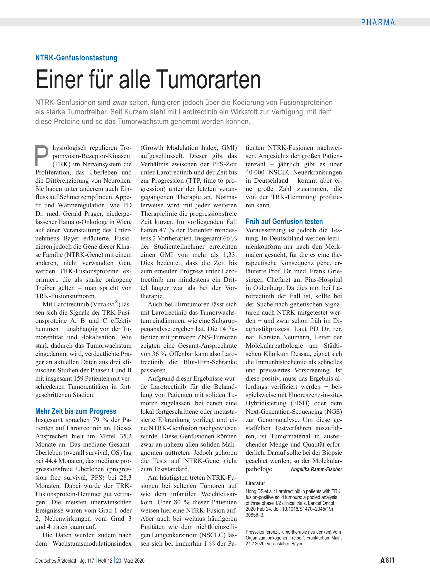 Vorschauseite 1: NTRK-Genfusionstestung: Einer für alle Tumorarten – Deutsches Ärzteblatt