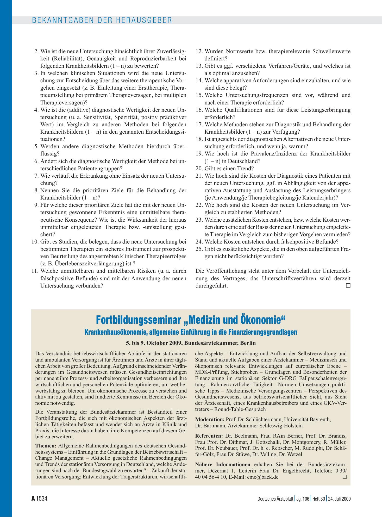 Vorschauseite 1: Fortbildungsseminar „Medizin und Ökonomie“ Krankenhausökonomie, allgemeine Einführung in die Finanzierungsgrundlagen 5. bis 9. Oktober 2009, Bundesärztekammer, Berlin – Deutsches…