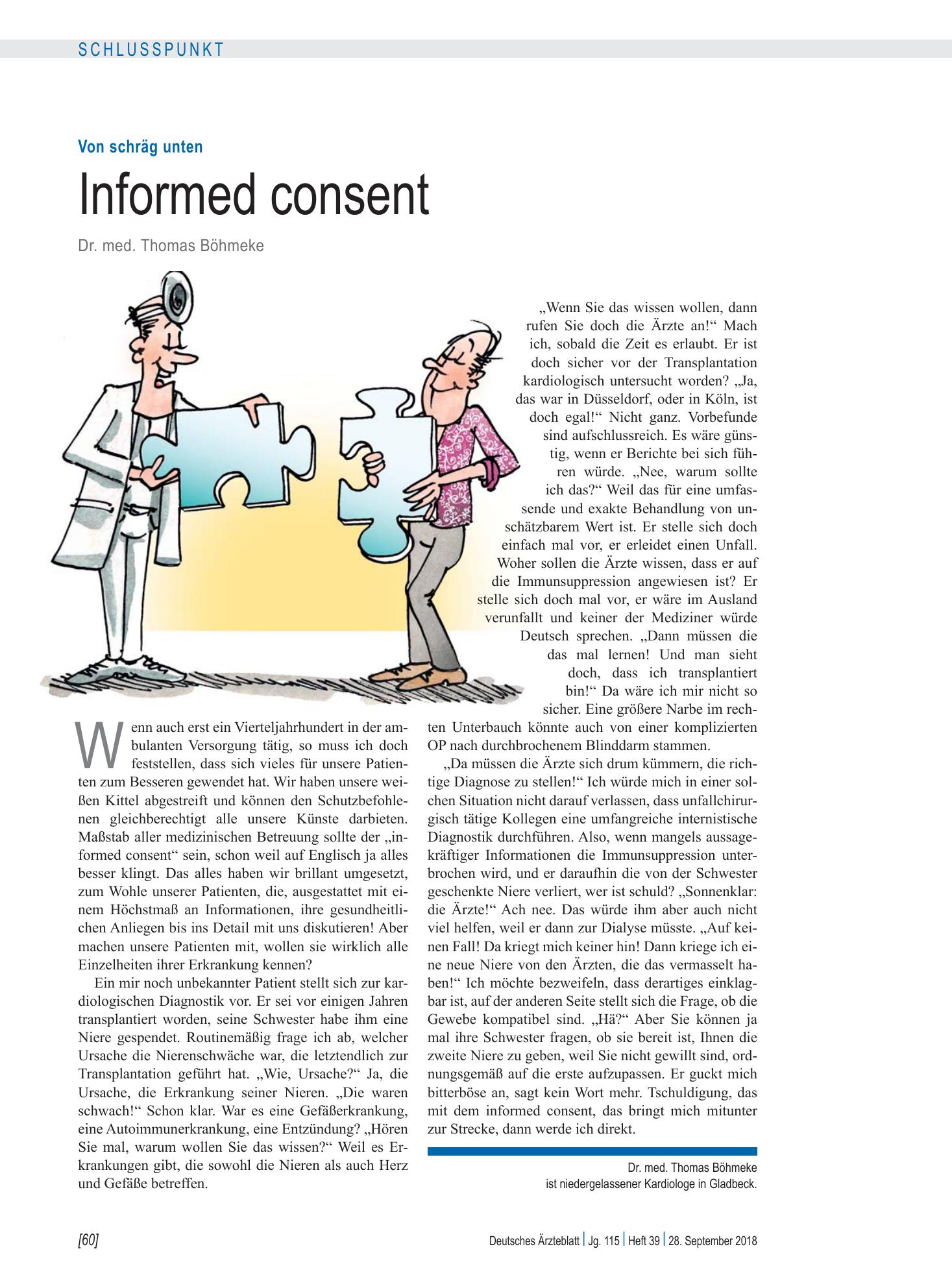 Vorschauseite 1: Von schräg unten: Informed consent – Deutsches Ärzteblatt