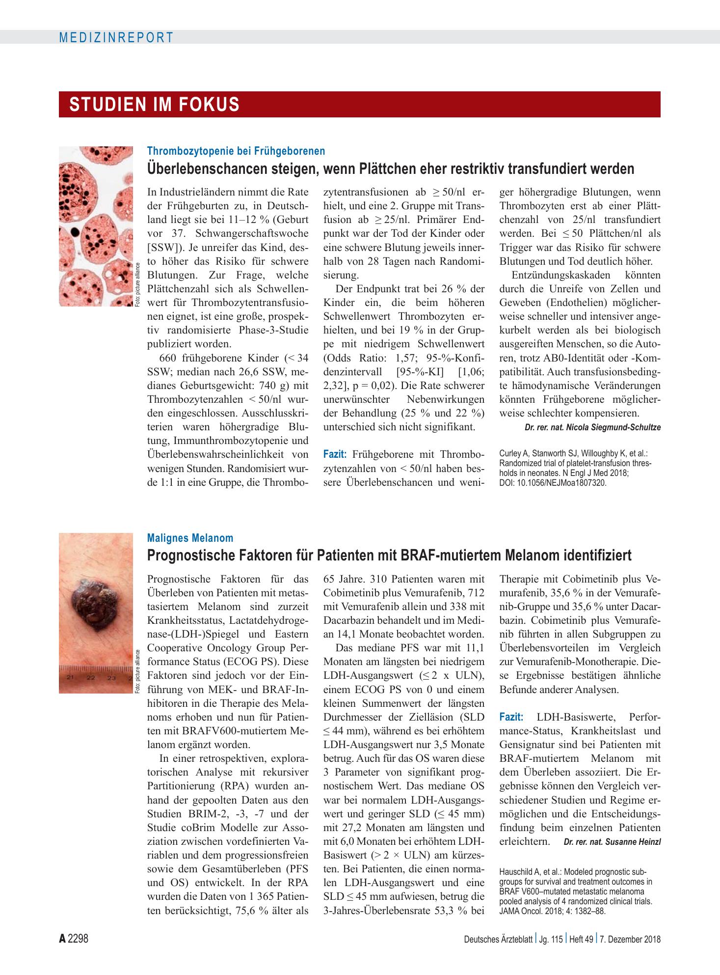 Vorschauseite 1: Malignes Melanom: Prognostische Faktoren für Patienten mit BRAF-mutiertem Melanom identifiziert – Deutsches Ärzteblatt