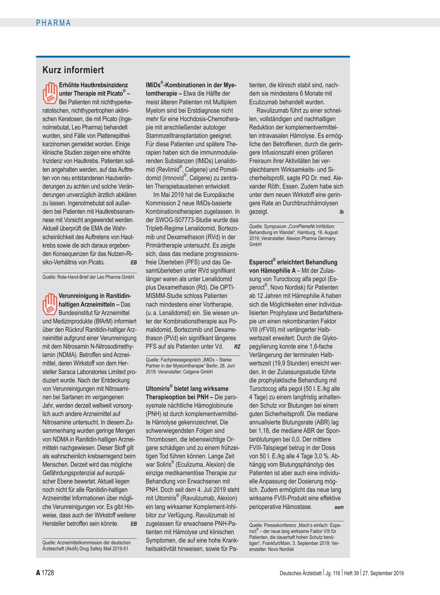 Vorschauseite 1: Kurz informiert – Deutsches Ärzteblatt